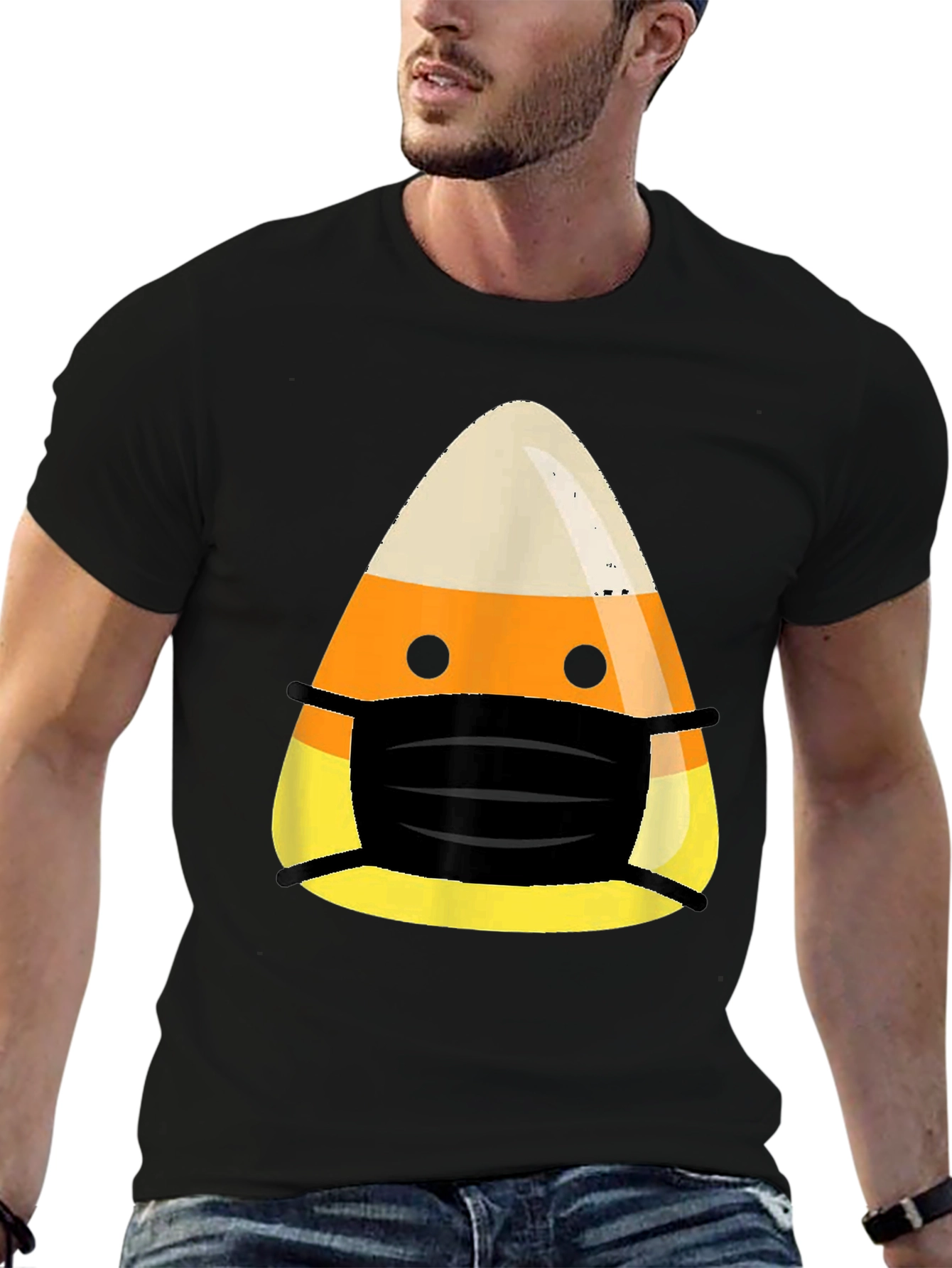 Candy Corn Mask T-Shirt: Spooky Season Essential