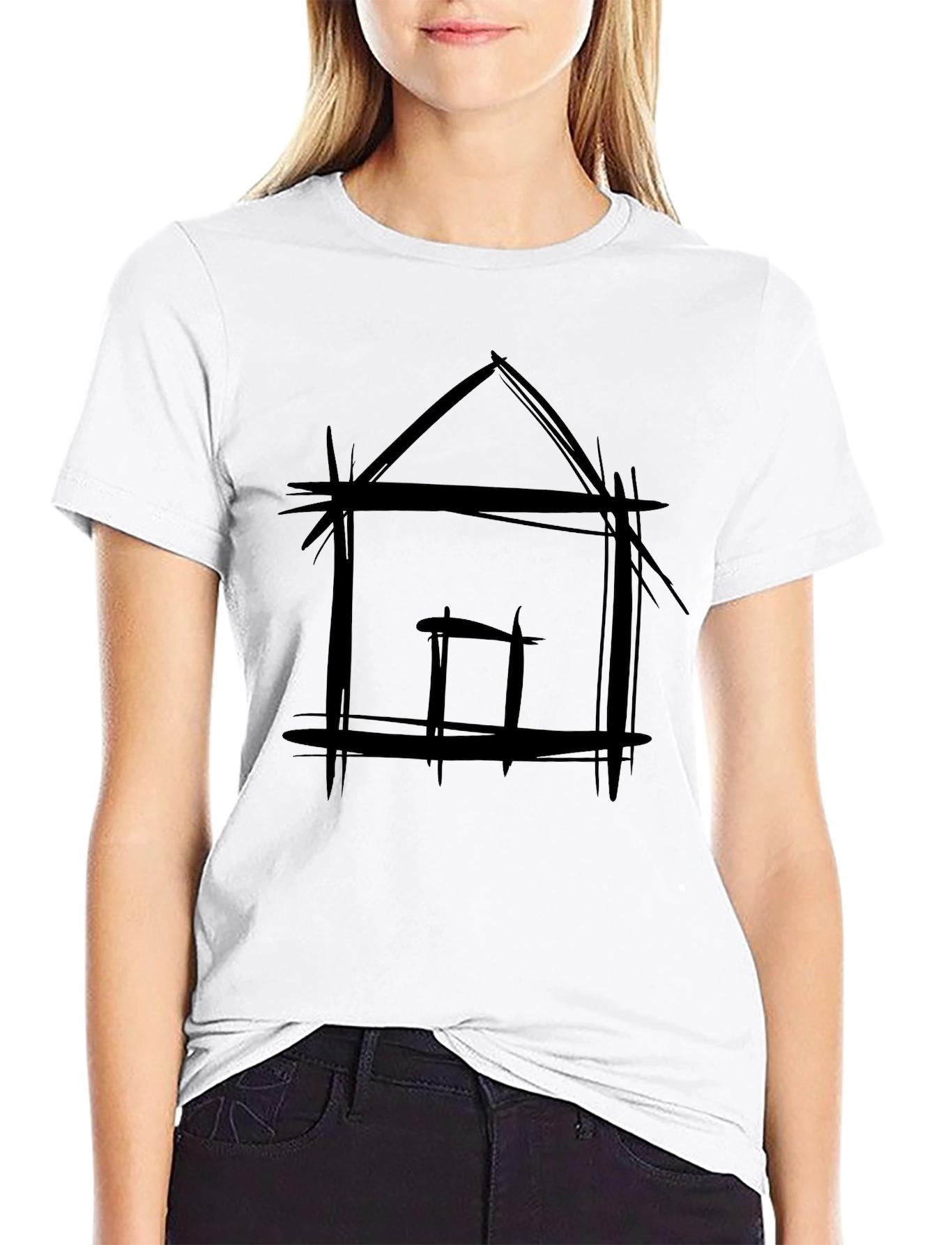 Abstract House Graphic Tee - Modern Casual T-Shirt