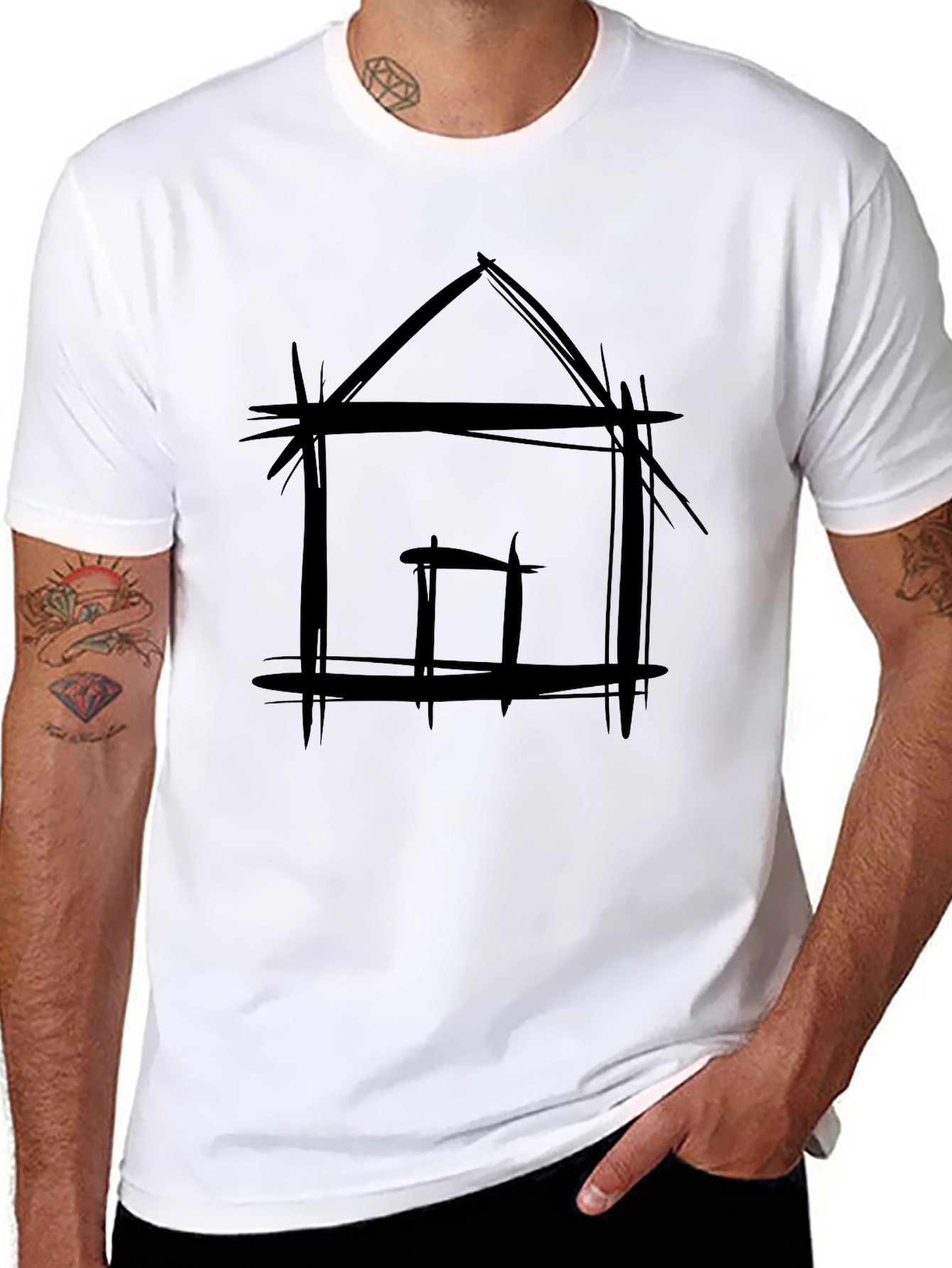 Abstract House Graphic Tee - Modern Casual T-Shirt
