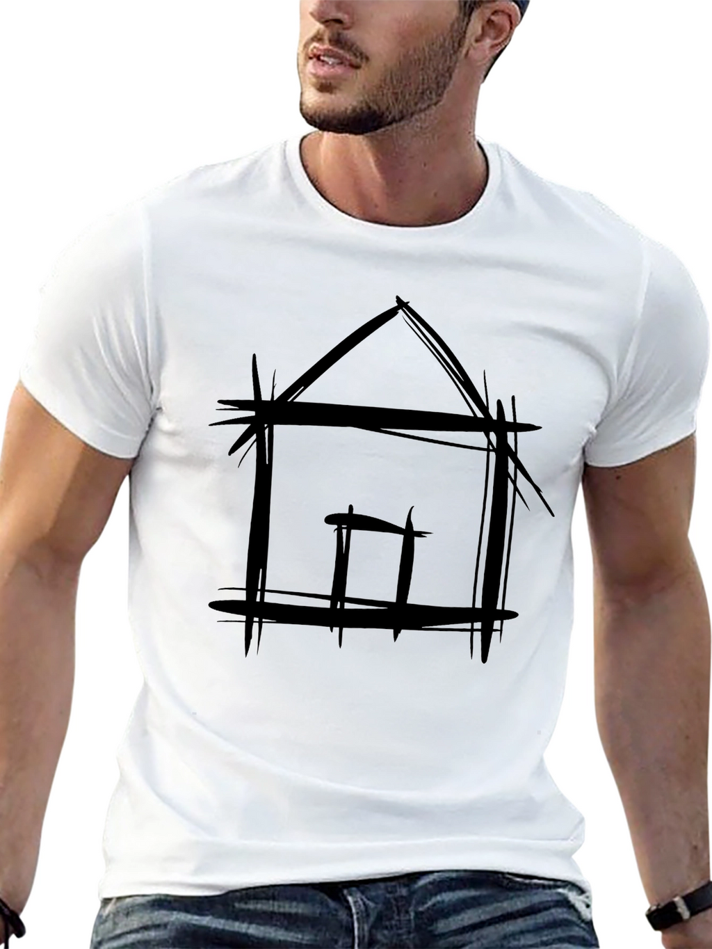 Abstract House Graphic Tee - Modern Casual T-Shirt