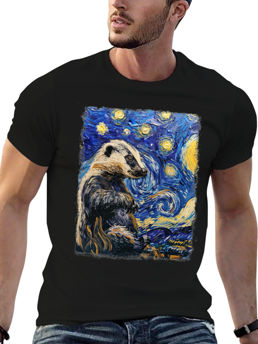 Starry Badger T-Shirt: Unique Artistic Design