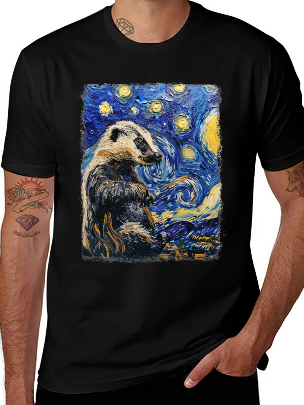 Starry Badger T-Shirt: Unique Artistic Design
