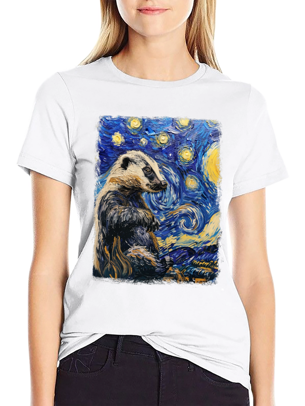 Starry Badger T-Shirt: Unique Artistic Design
