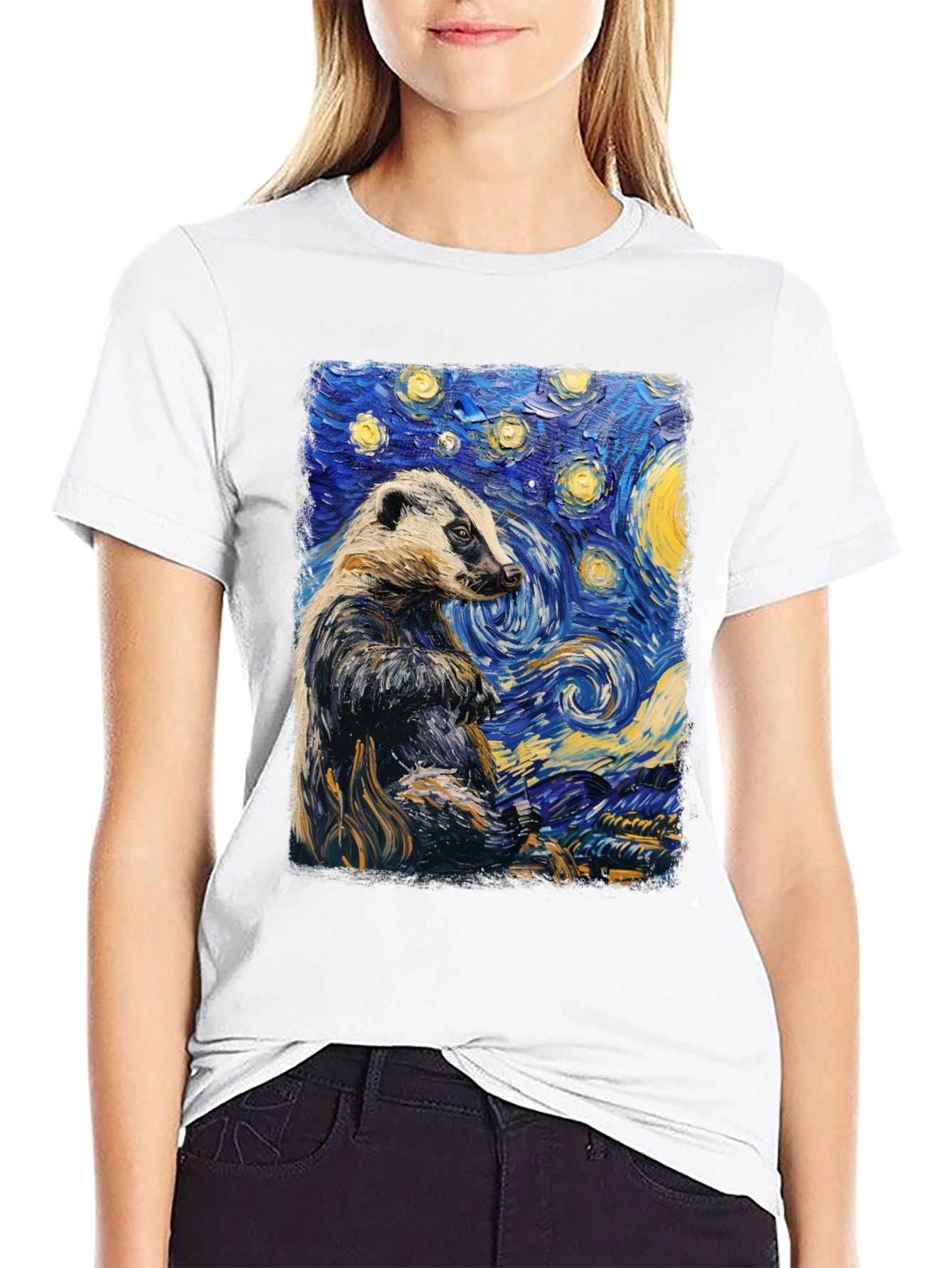 Starry Badger T-Shirt: Unique Artistic Design