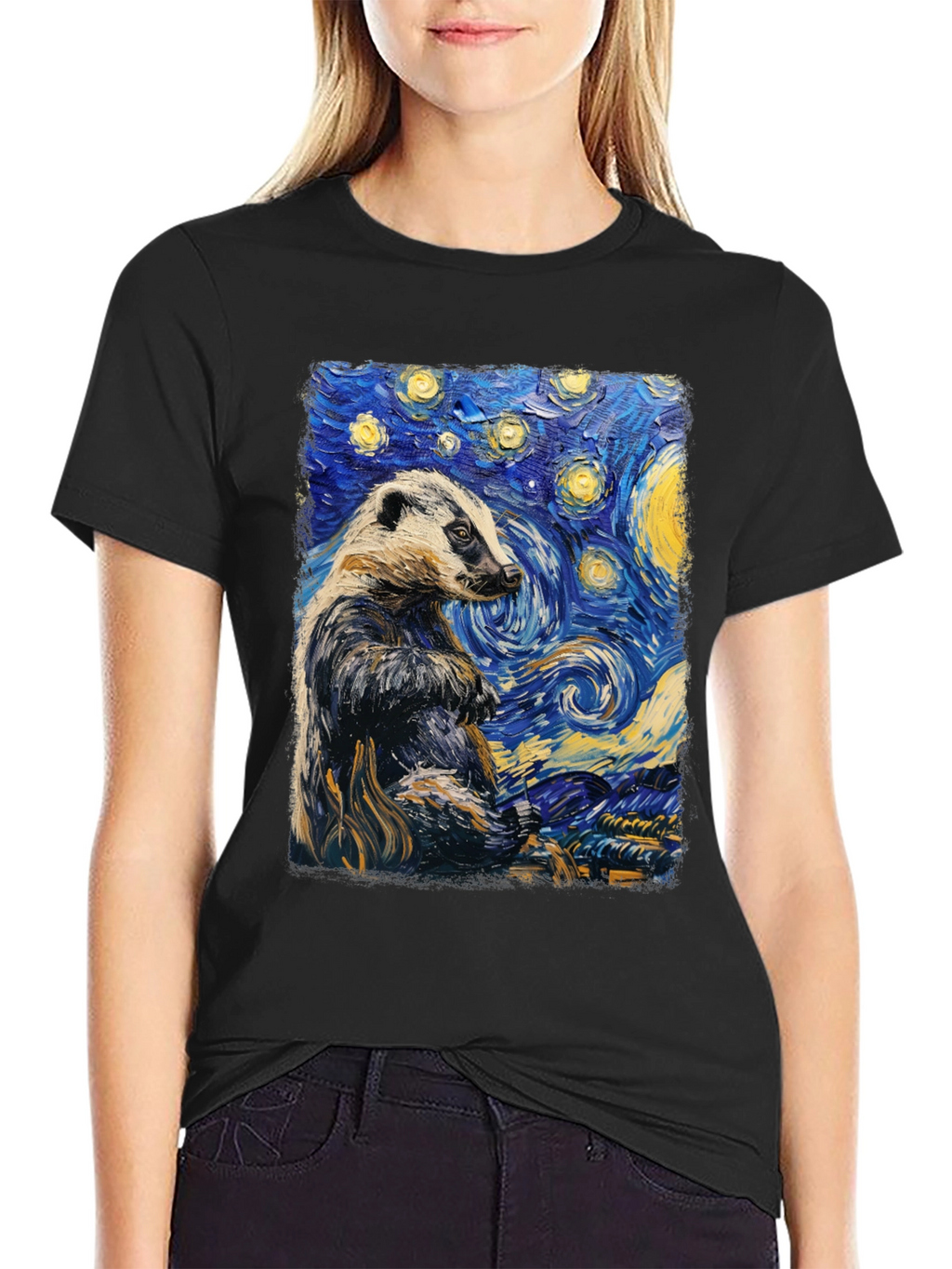 Starry Badger T-Shirt: Unique Artistic Design