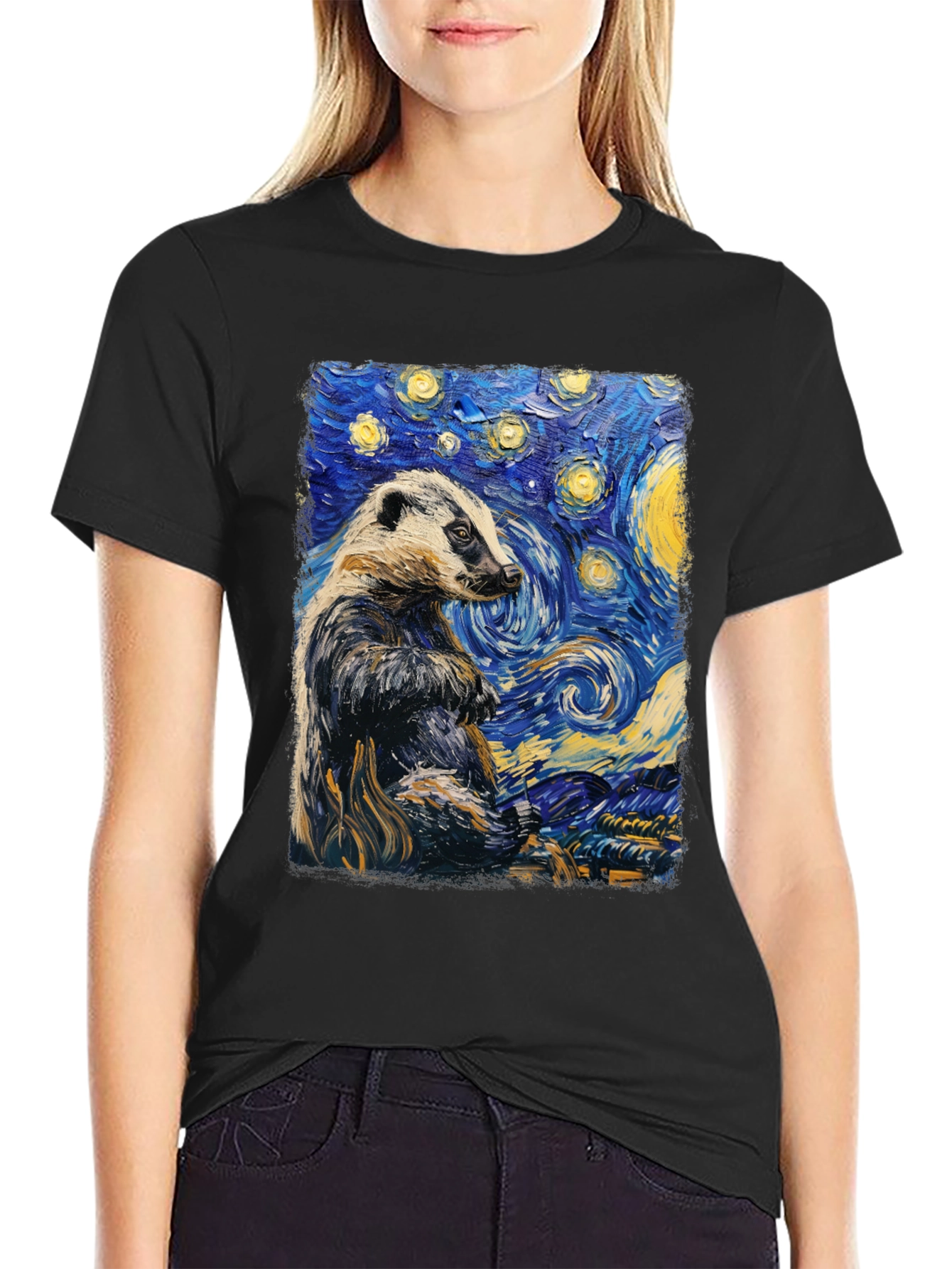 Starry Badger T-Shirt: Unique Artistic Design