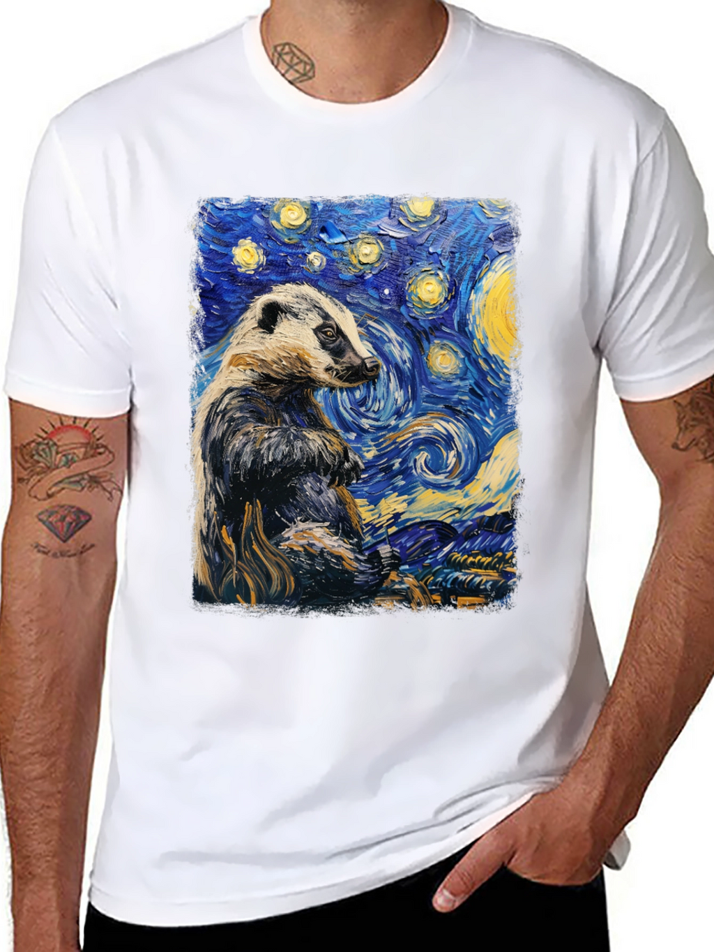 Starry Badger T-Shirt: Unique Artistic Design