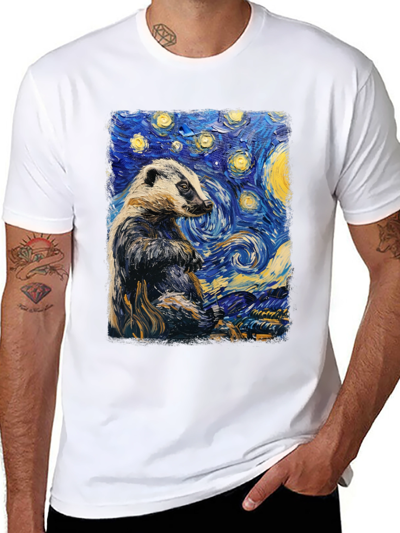 Starry Badger T-Shirt: Unique Artistic Design