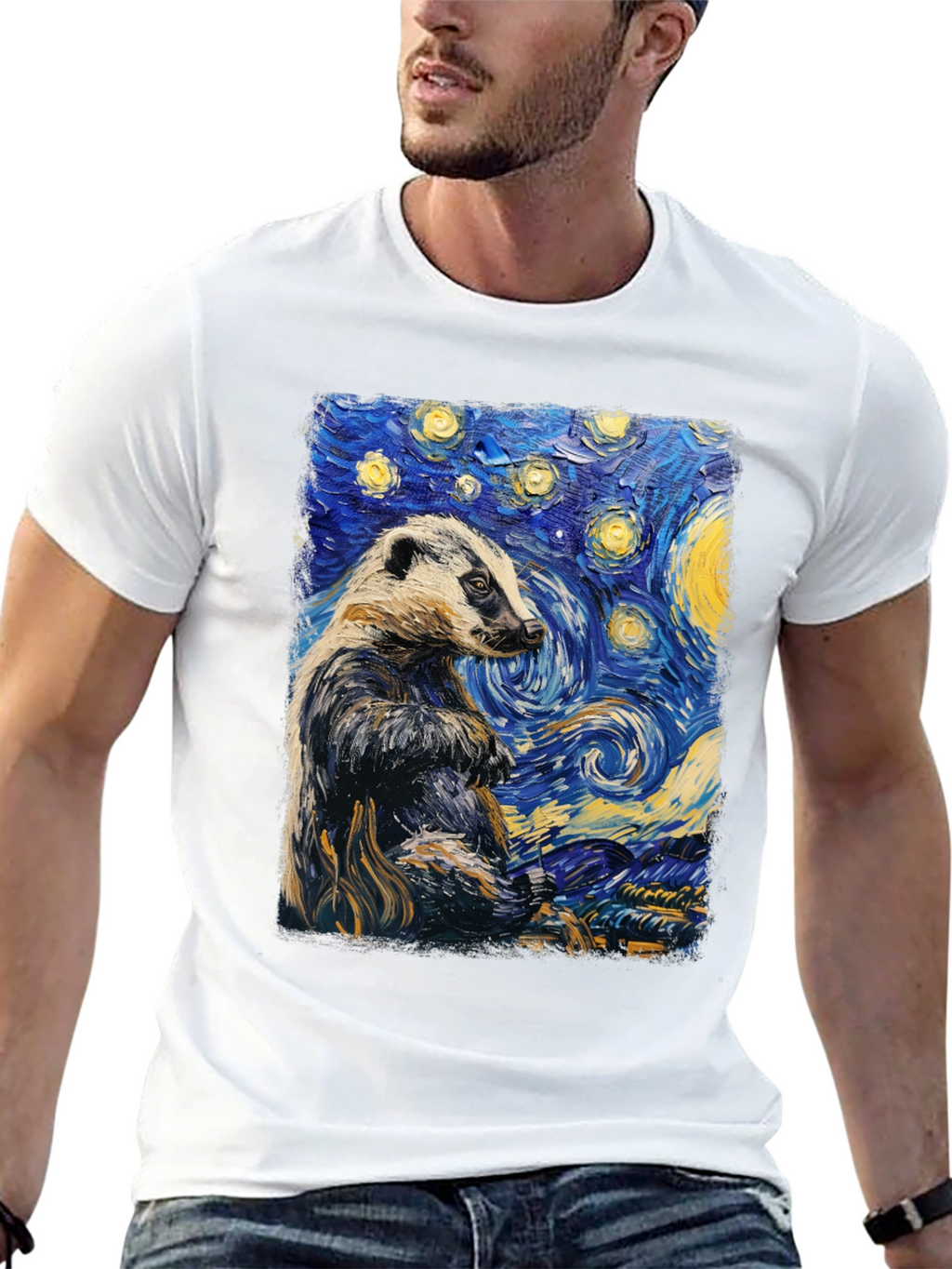 Starry Badger T-Shirt: Unique Artistic Design