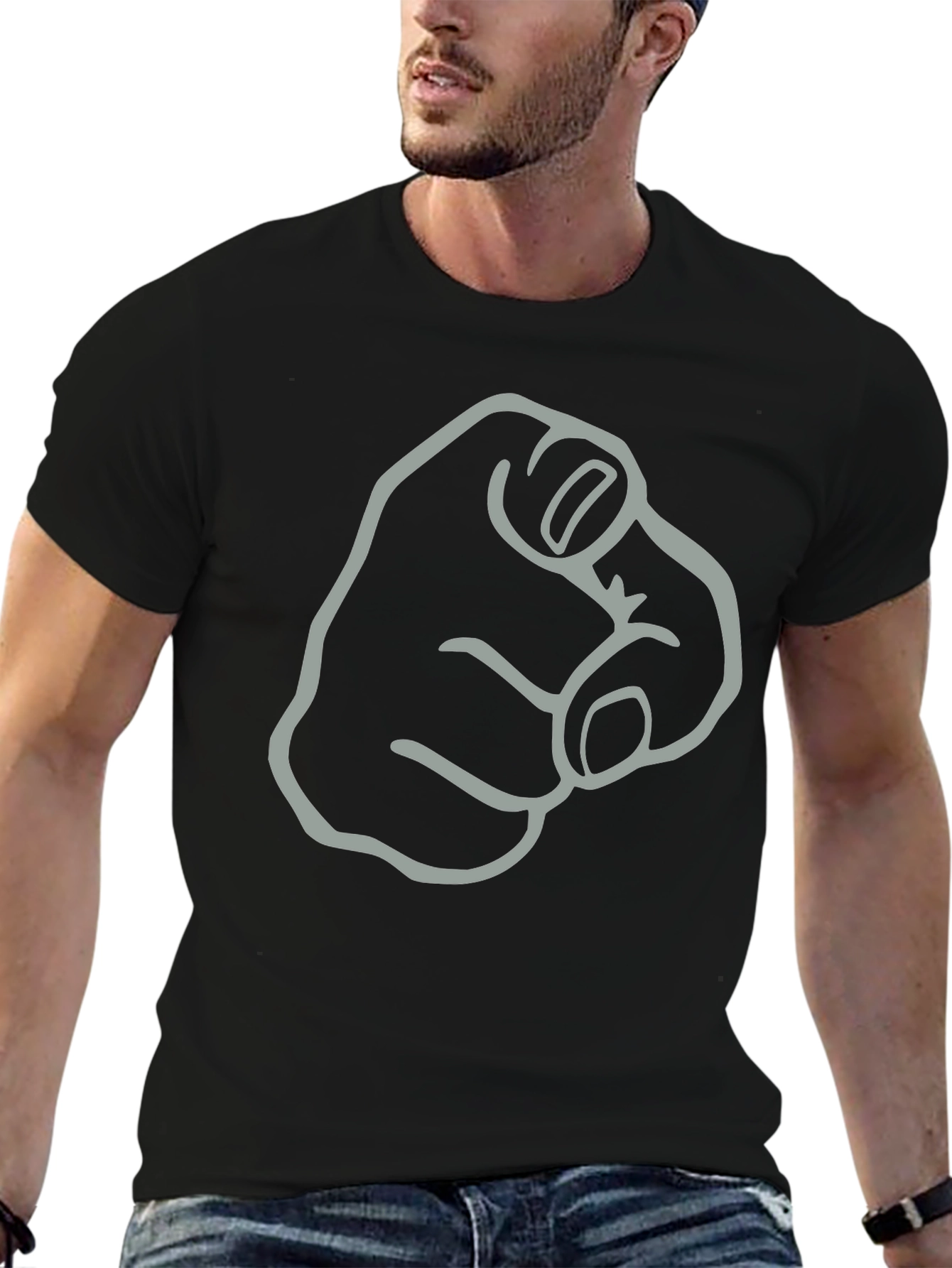 Pointing Finger Graphic T-Shirt - Black Cotton Tee