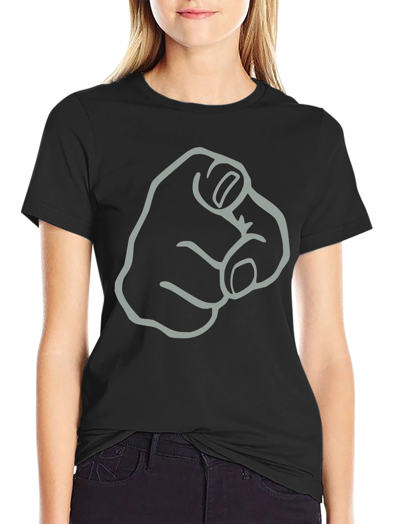 Pointing Finger Graphic T-Shirt - Black Cotton Tee