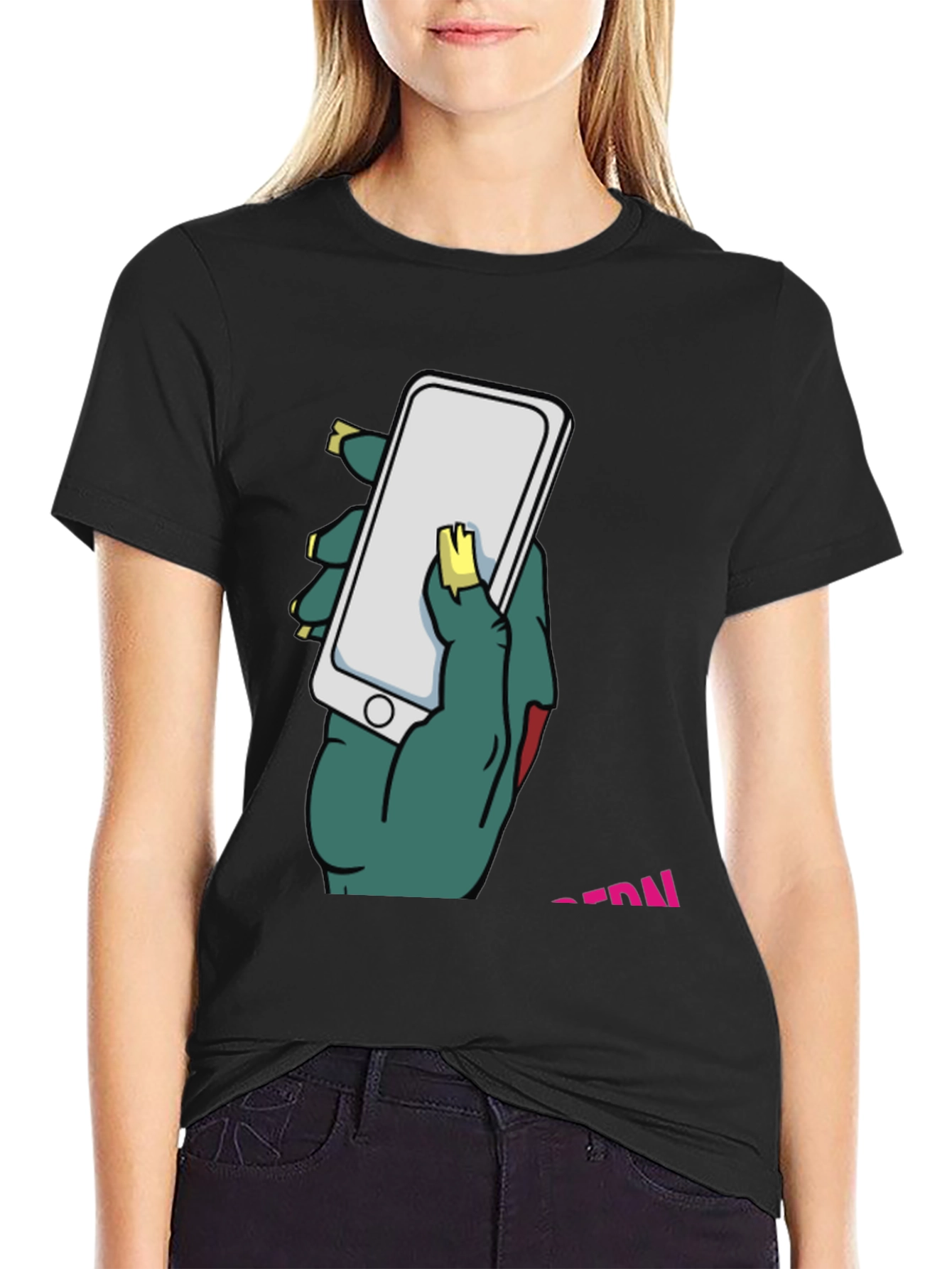 Zombie Hand Holding Phone Graphic T-Shirt