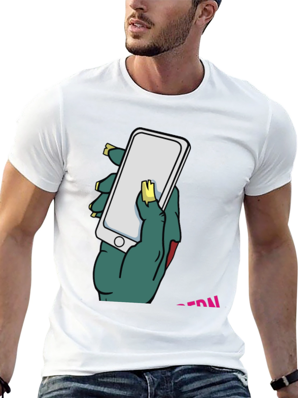 Zombie Hand Holding Phone Graphic T-Shirt