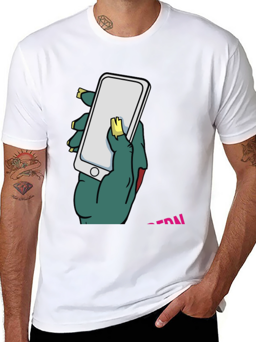 Zombie Hand Holding Phone Graphic T-Shirt