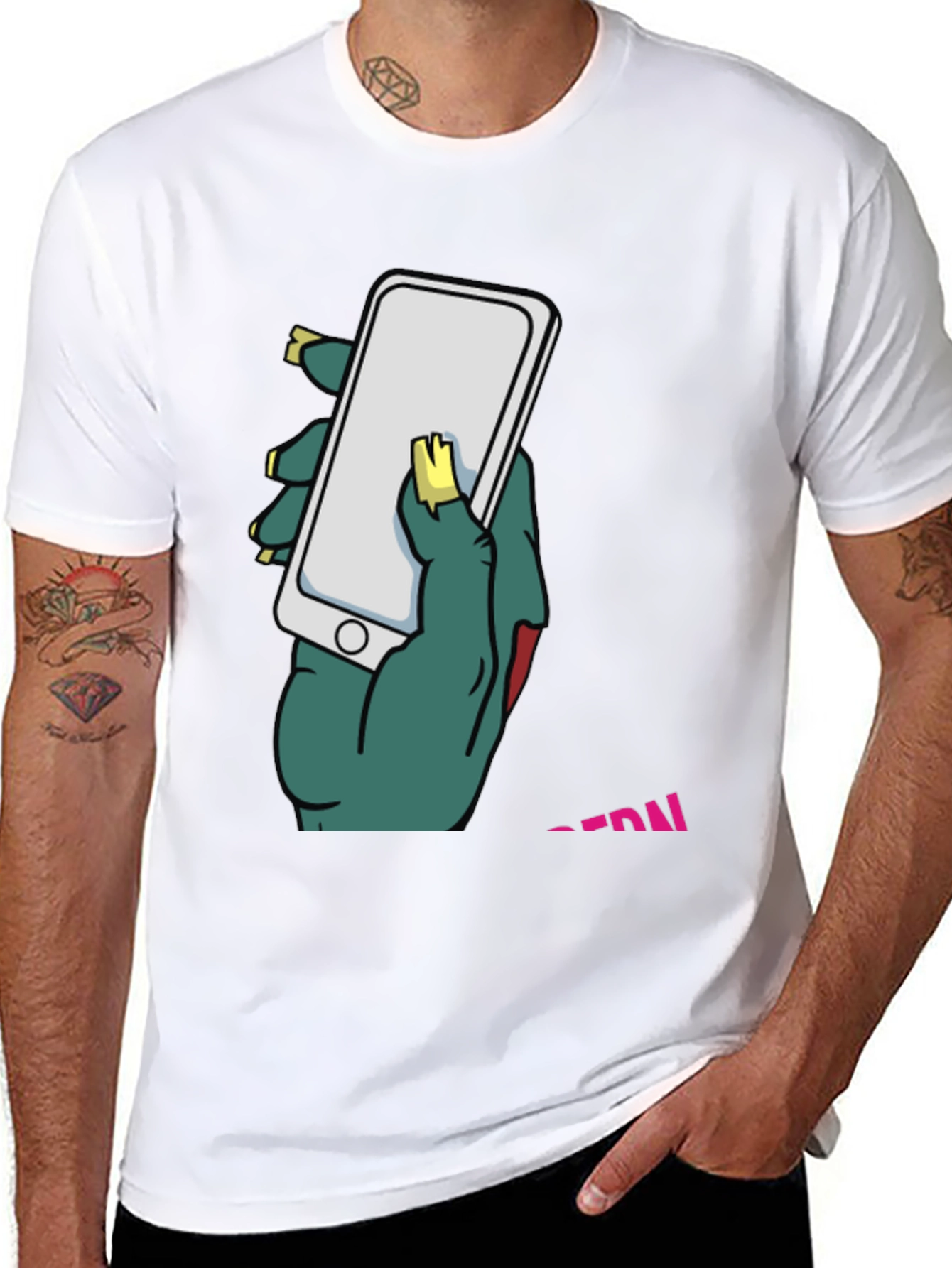 Zombie Hand Holding Phone Graphic T-Shirt