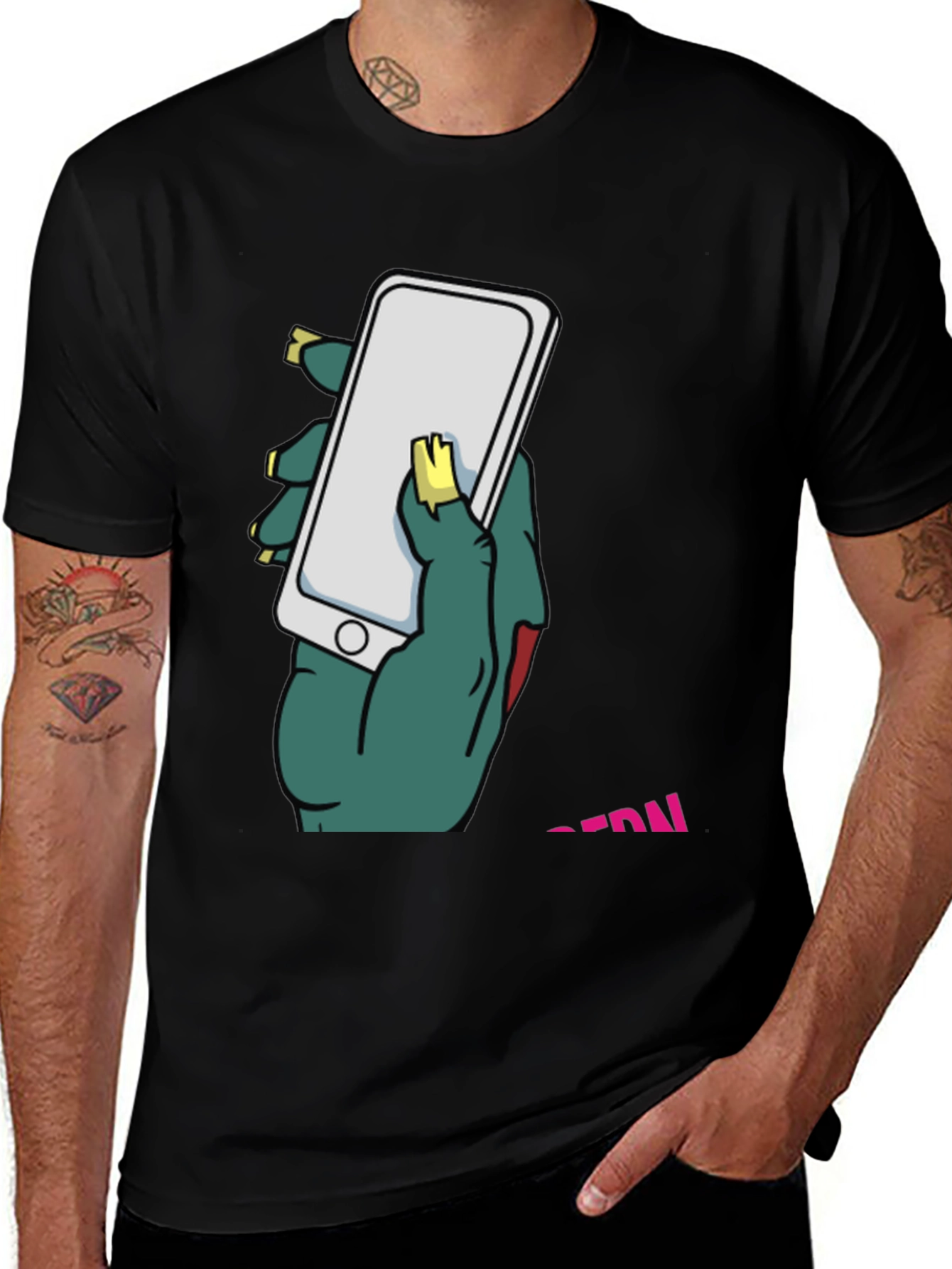 Zombie Hand Holding Phone Graphic T-Shirt