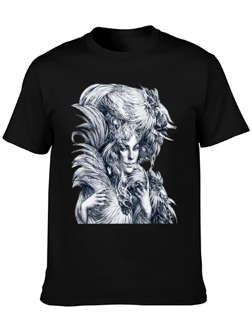 Feathered Woman Graphic Tee - Stylish Black T-Shirt