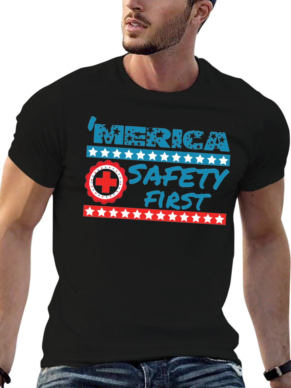 Patriotic Safety First Graphic T-Shirt