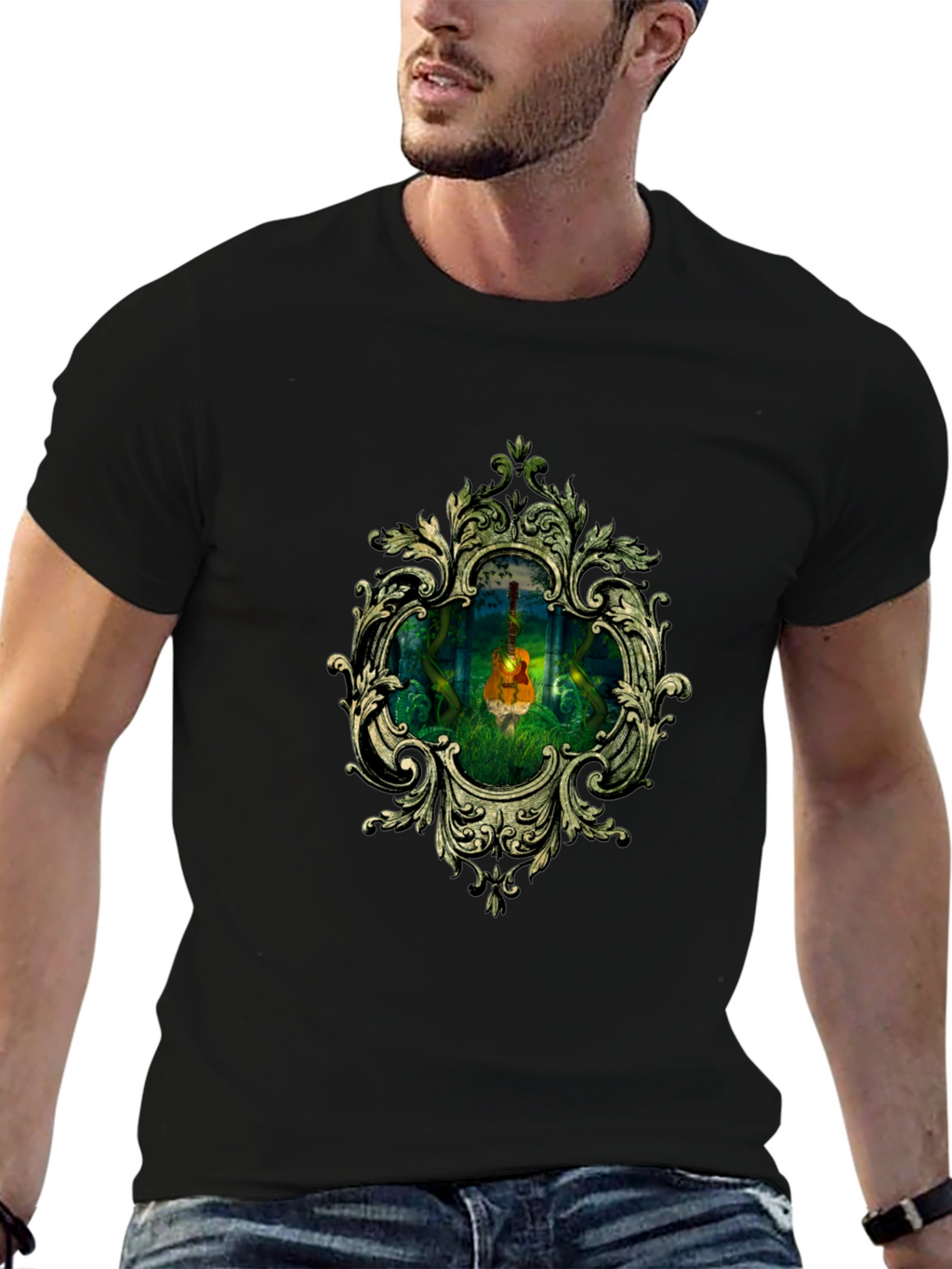 Ornate Guitar in Forest T-Shirt