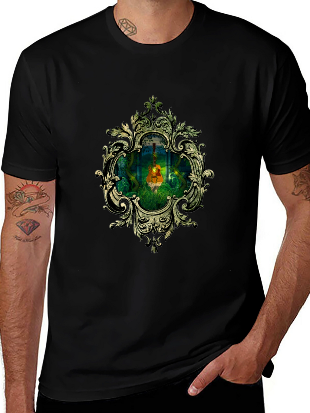 Ornate Guitar in Forest T-Shirt