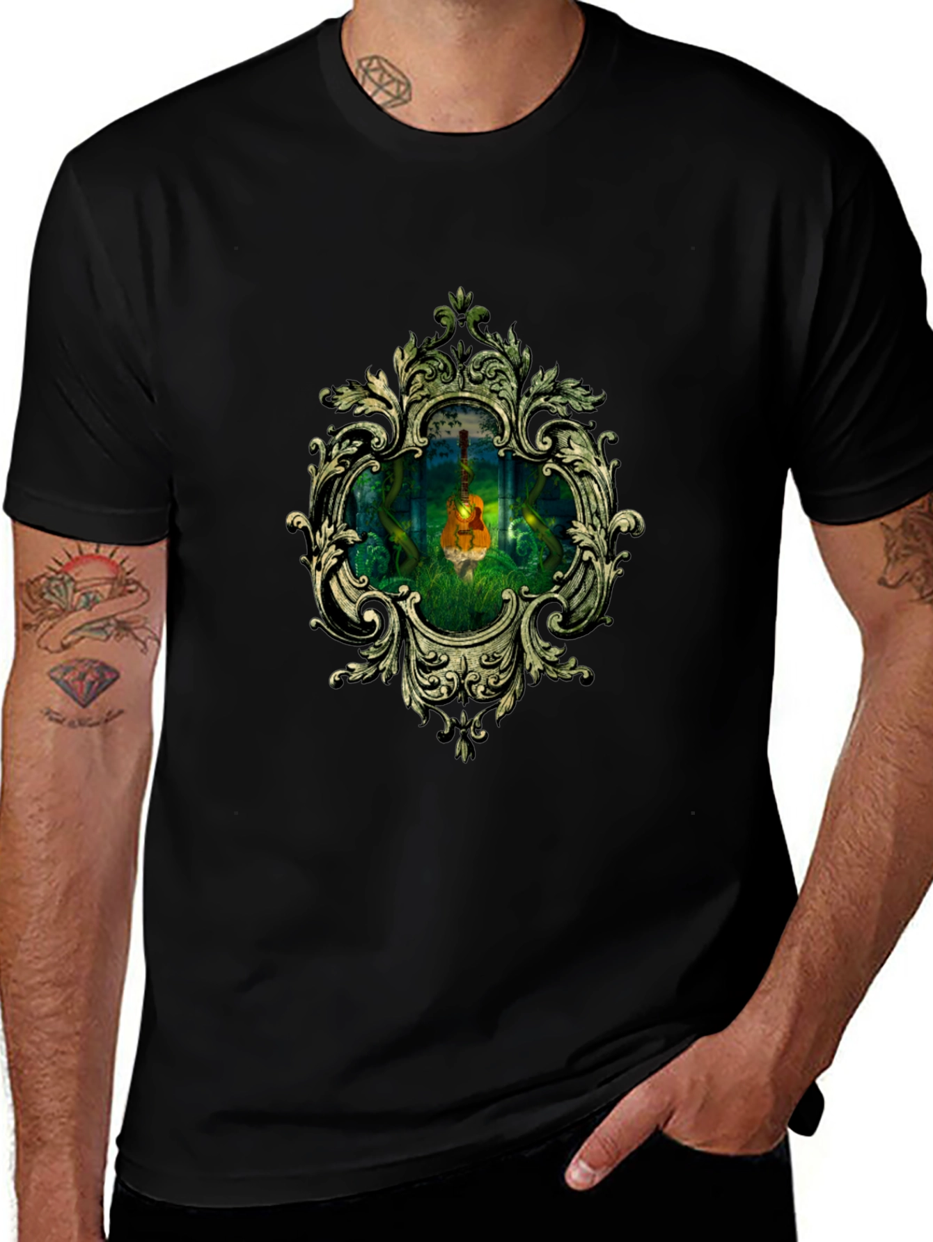 Ornate Guitar in Forest T-Shirt