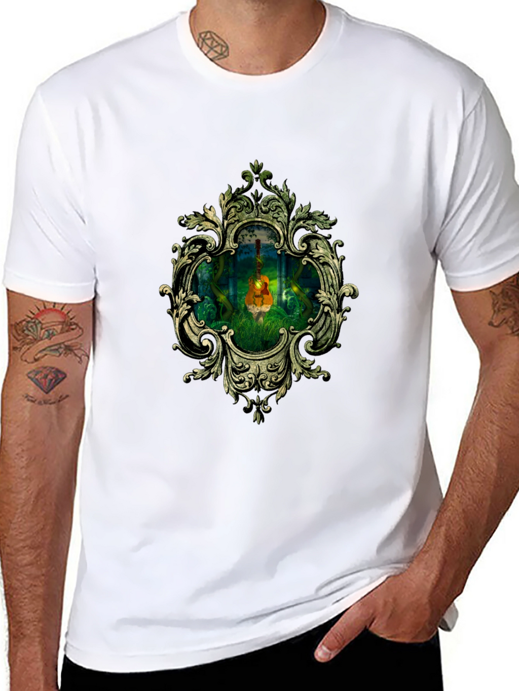 Ornate Guitar in Forest T-Shirt