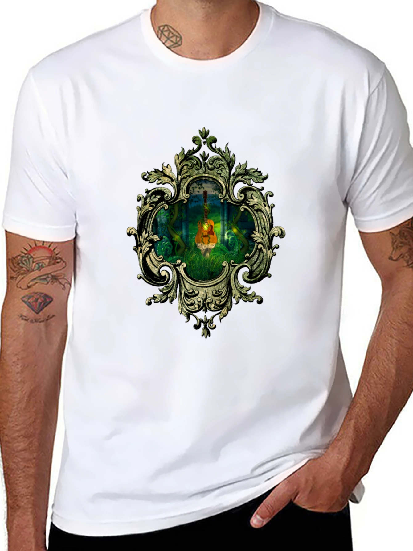 Ornate Guitar in Forest T-Shirt