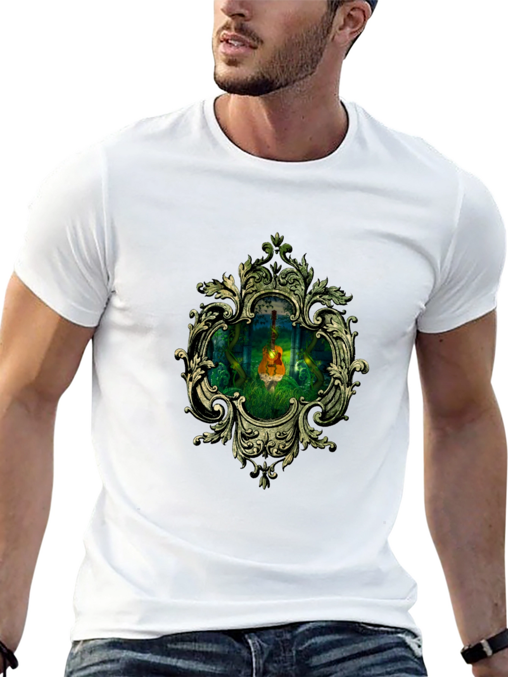Ornate Guitar in Forest T-Shirt