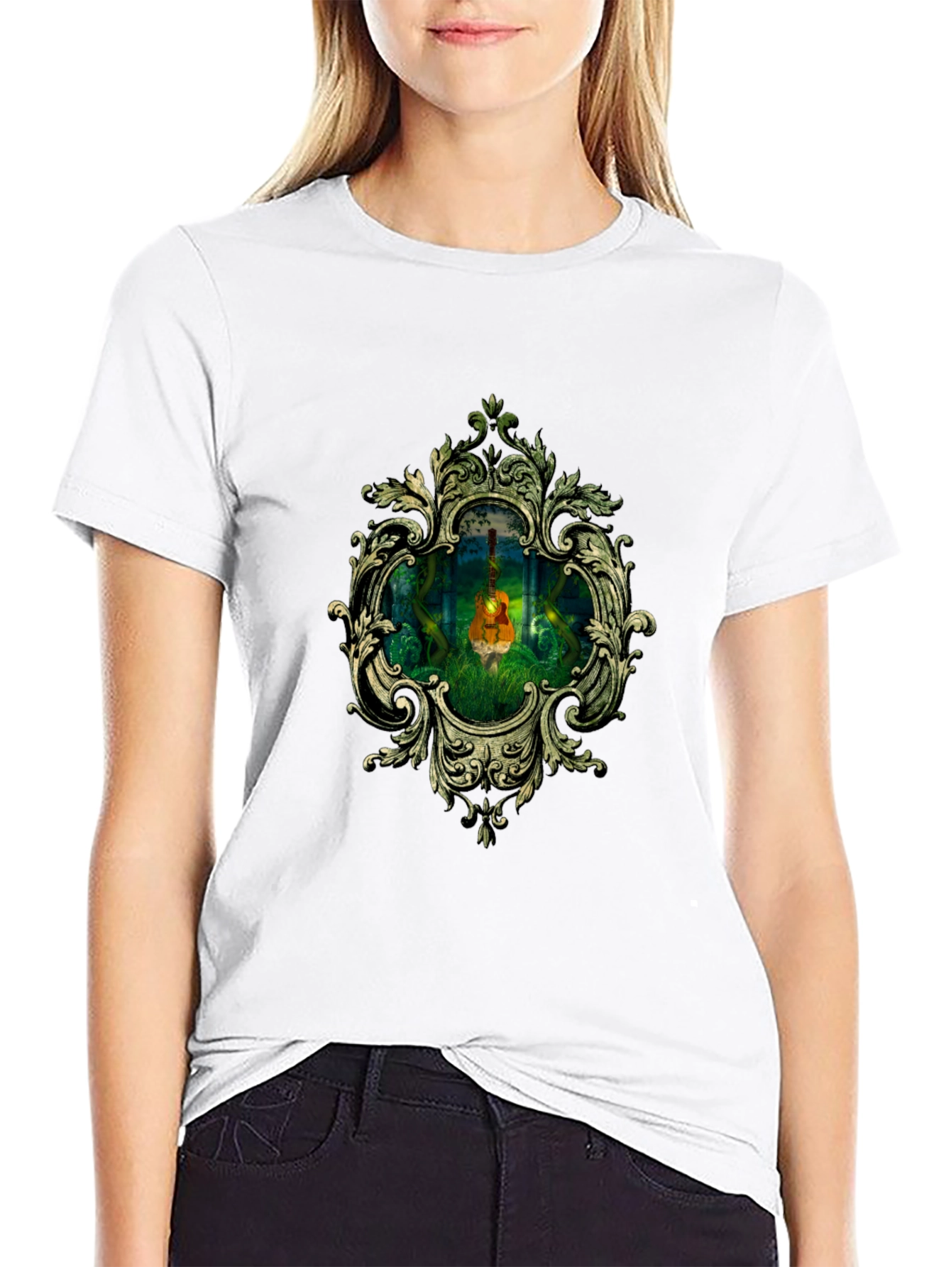 Ornate Guitar in Forest T-Shirt