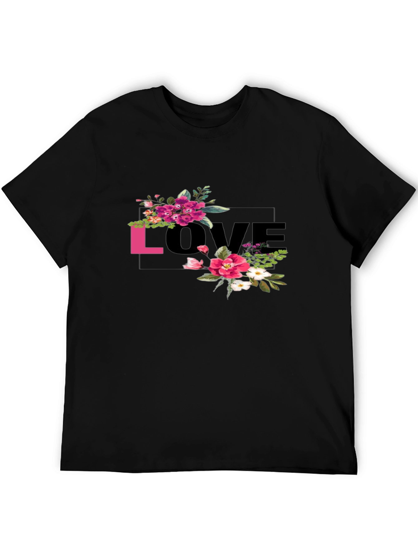 Floral LOVE Graphic Tee - Black