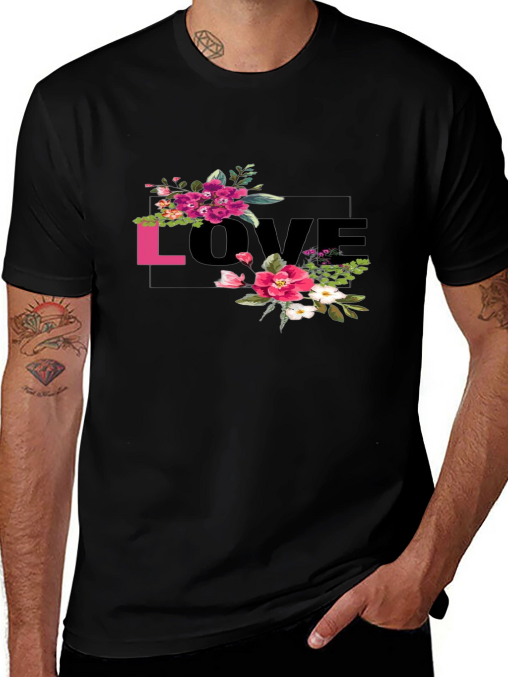 Floral LOVE Graphic Tee - Black