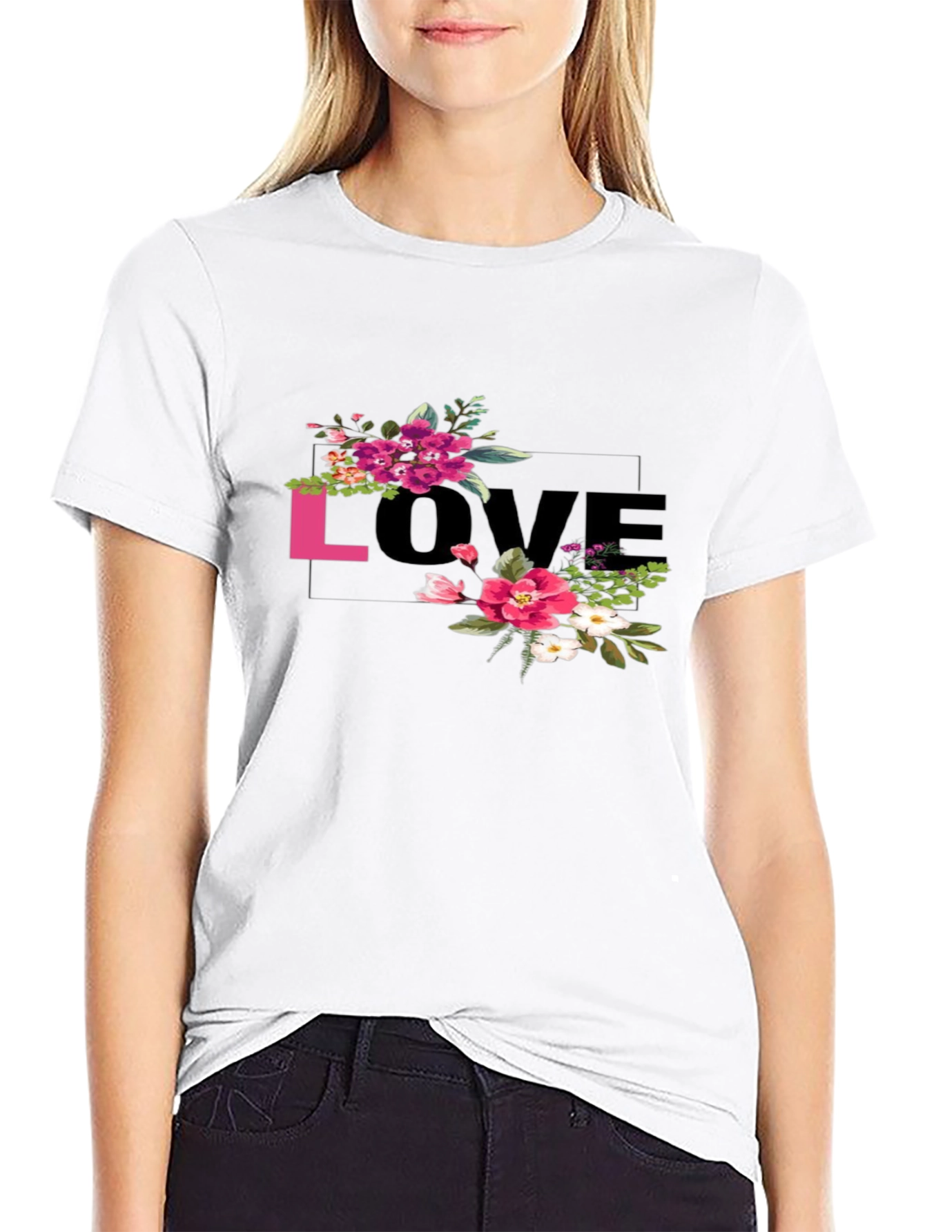 Floral LOVE Graphic Tee - Black