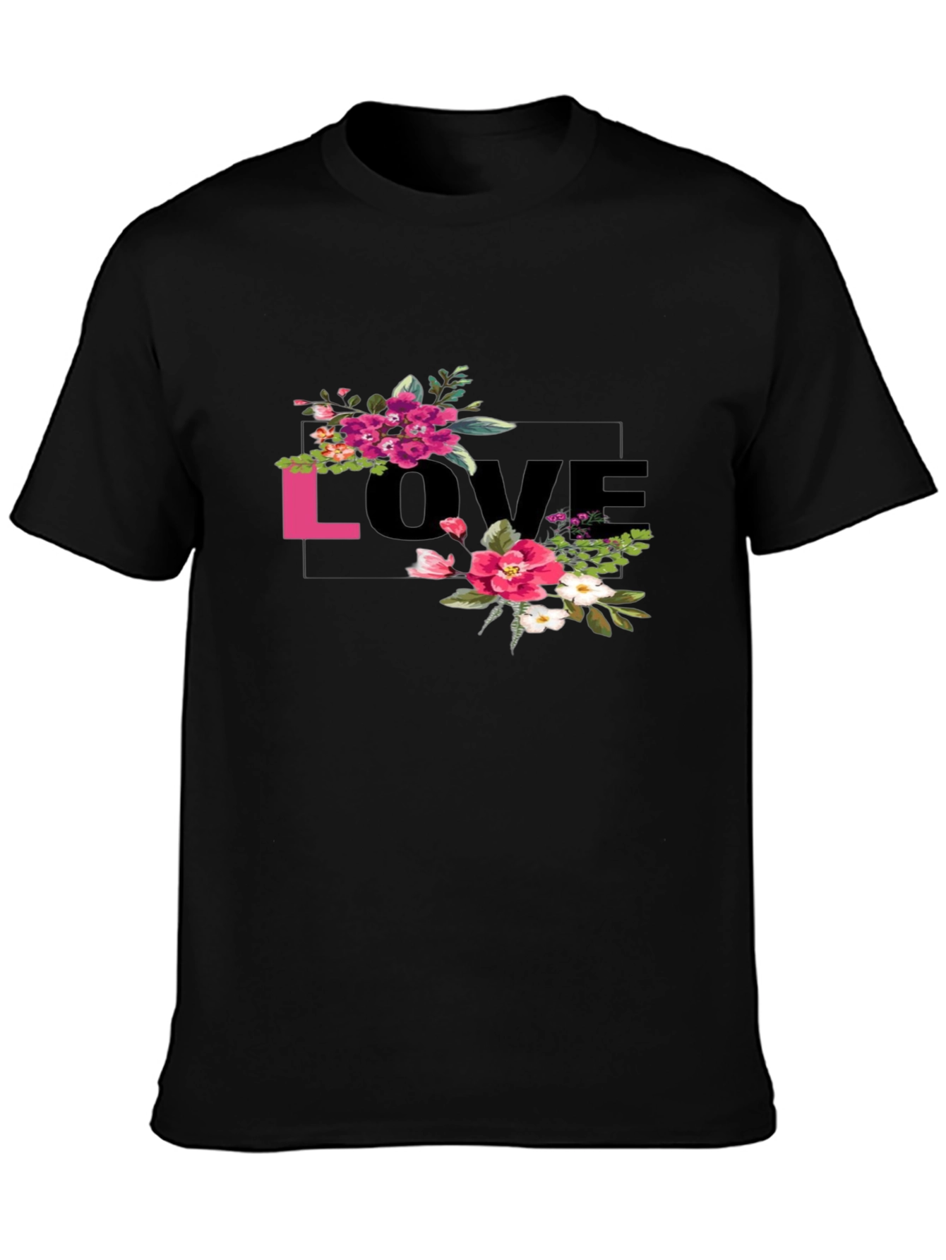 Floral LOVE Graphic Tee - Black