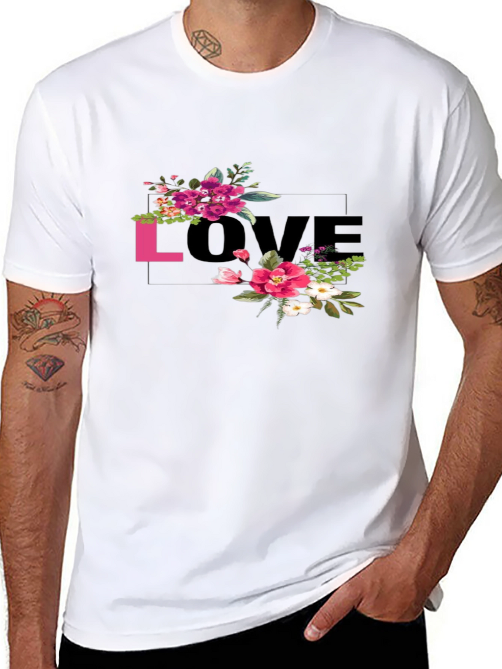 Floral LOVE Graphic Tee - Black