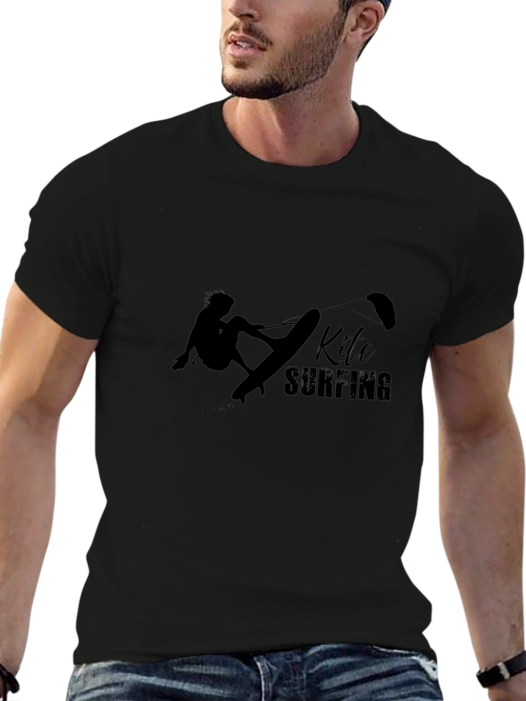 Kite Surfing Black T-Shirt: Stylish Graphic Tee