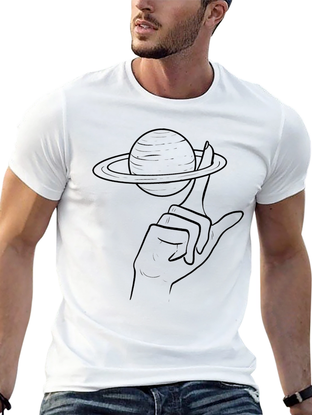 Saturn Finger Graphic Tee - Unique Space T-Shirt