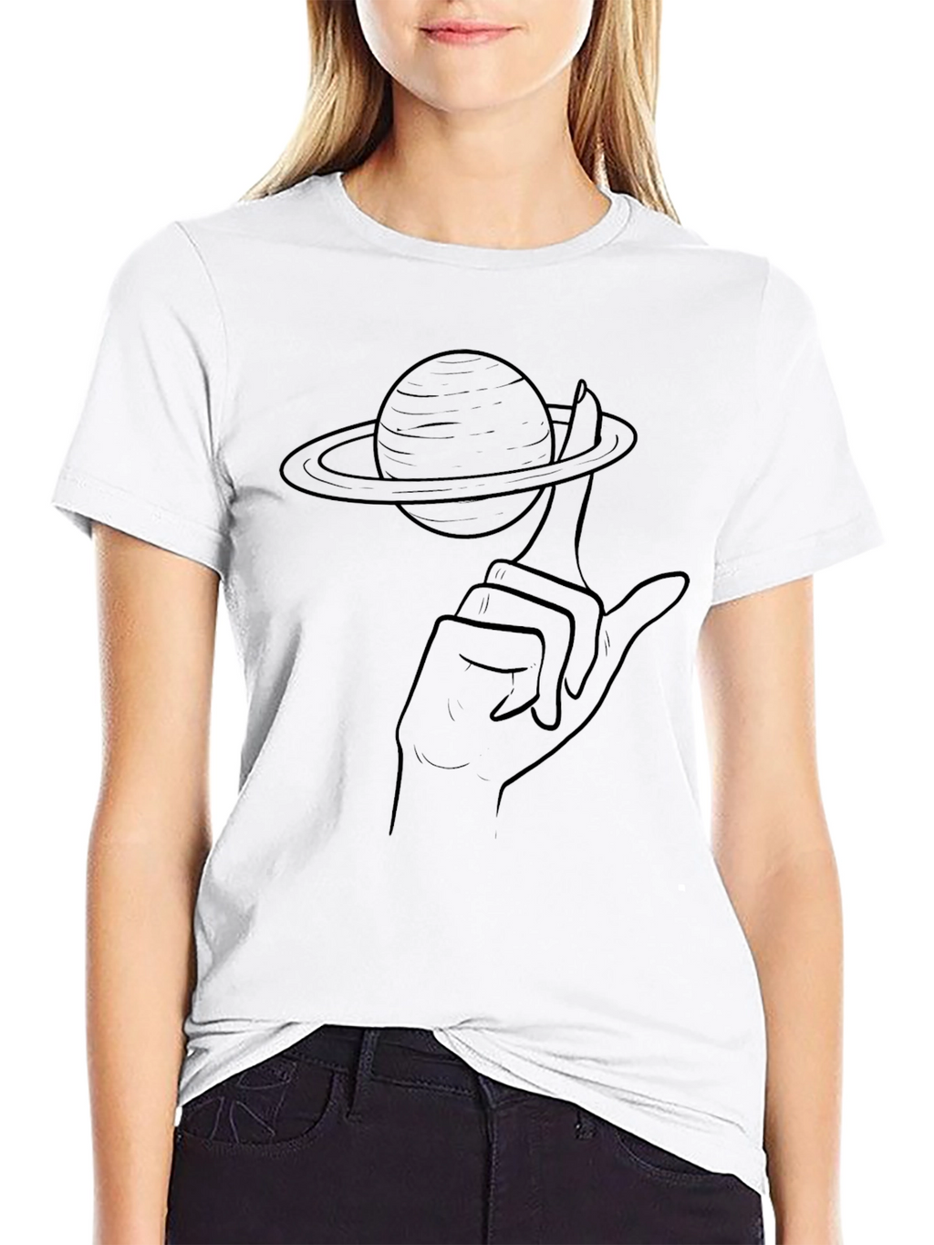 Saturn Finger Graphic Tee - Unique Space T-Shirt