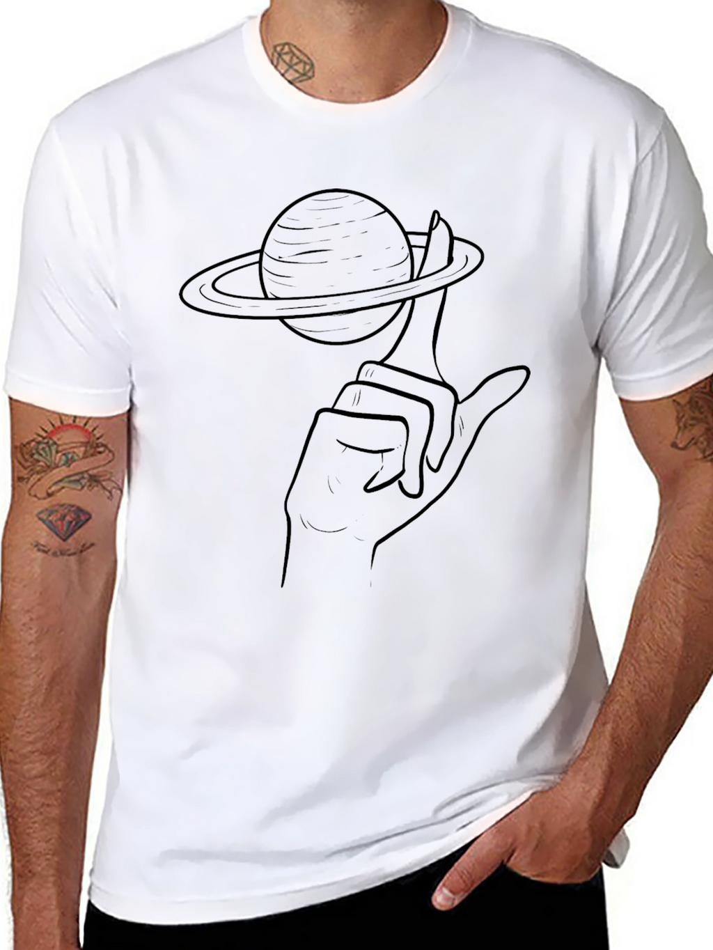 Saturn Finger Graphic Tee - Unique Space T-Shirt