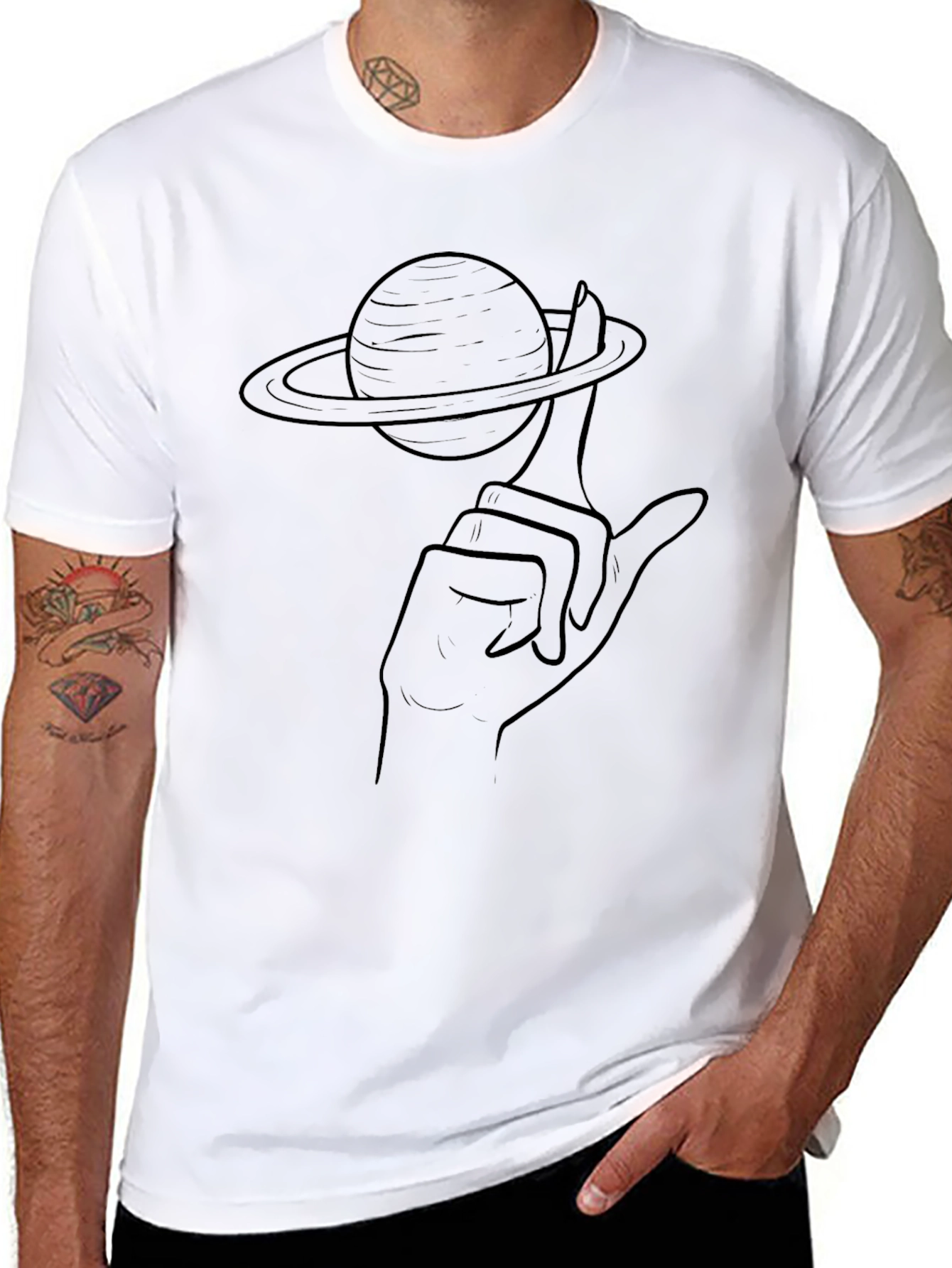 Saturn Finger Graphic Tee - Unique Space T-Shirt