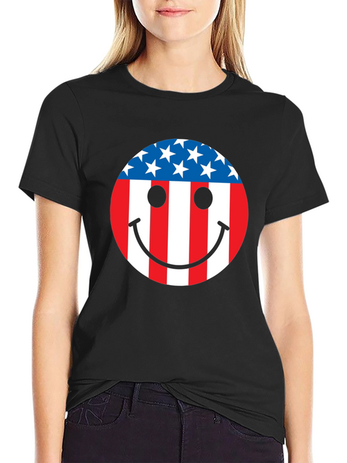 American Flag Smiley Face Patriotic T-Shirt