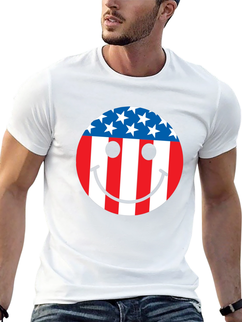 American Flag Smiley Face Patriotic T-Shirt