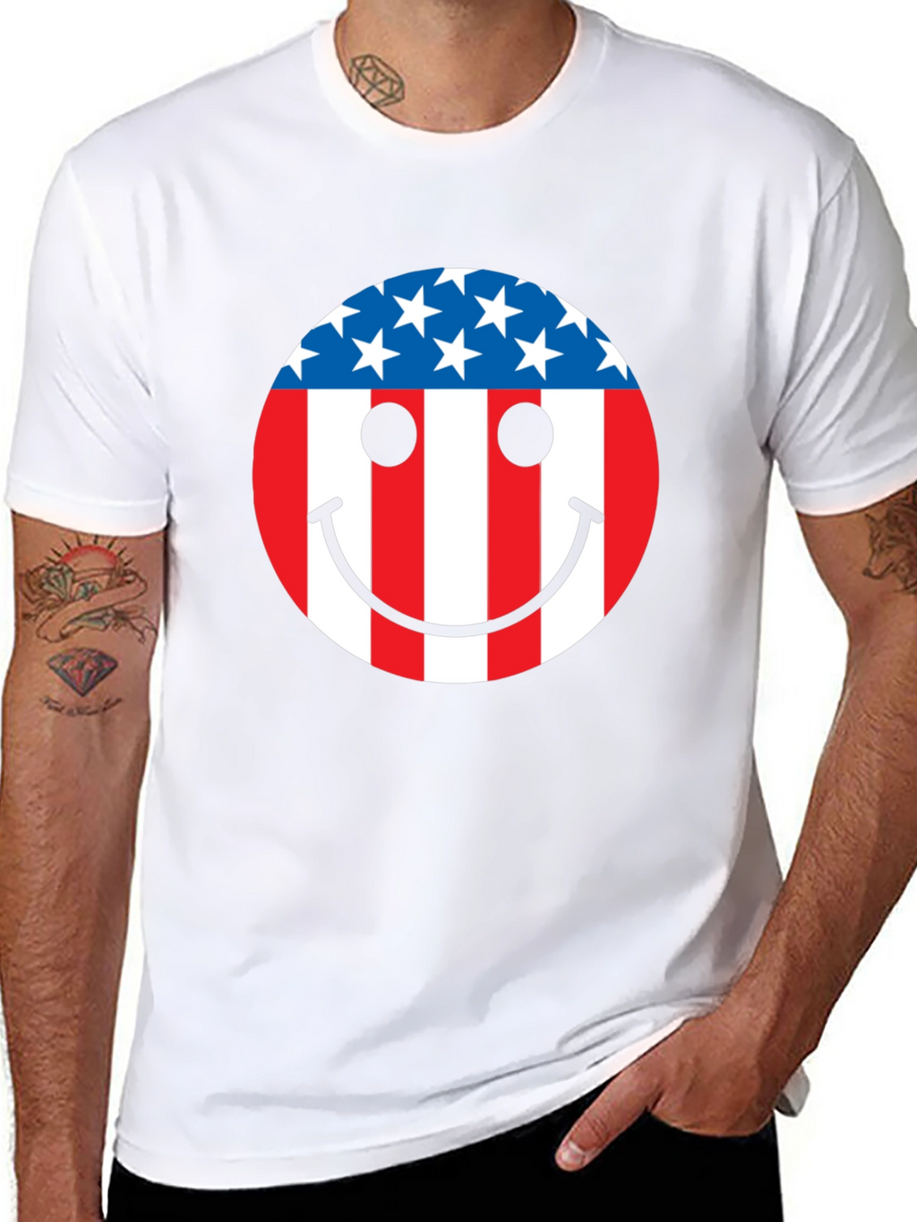 American Flag Smiley Face Patriotic T-Shirt