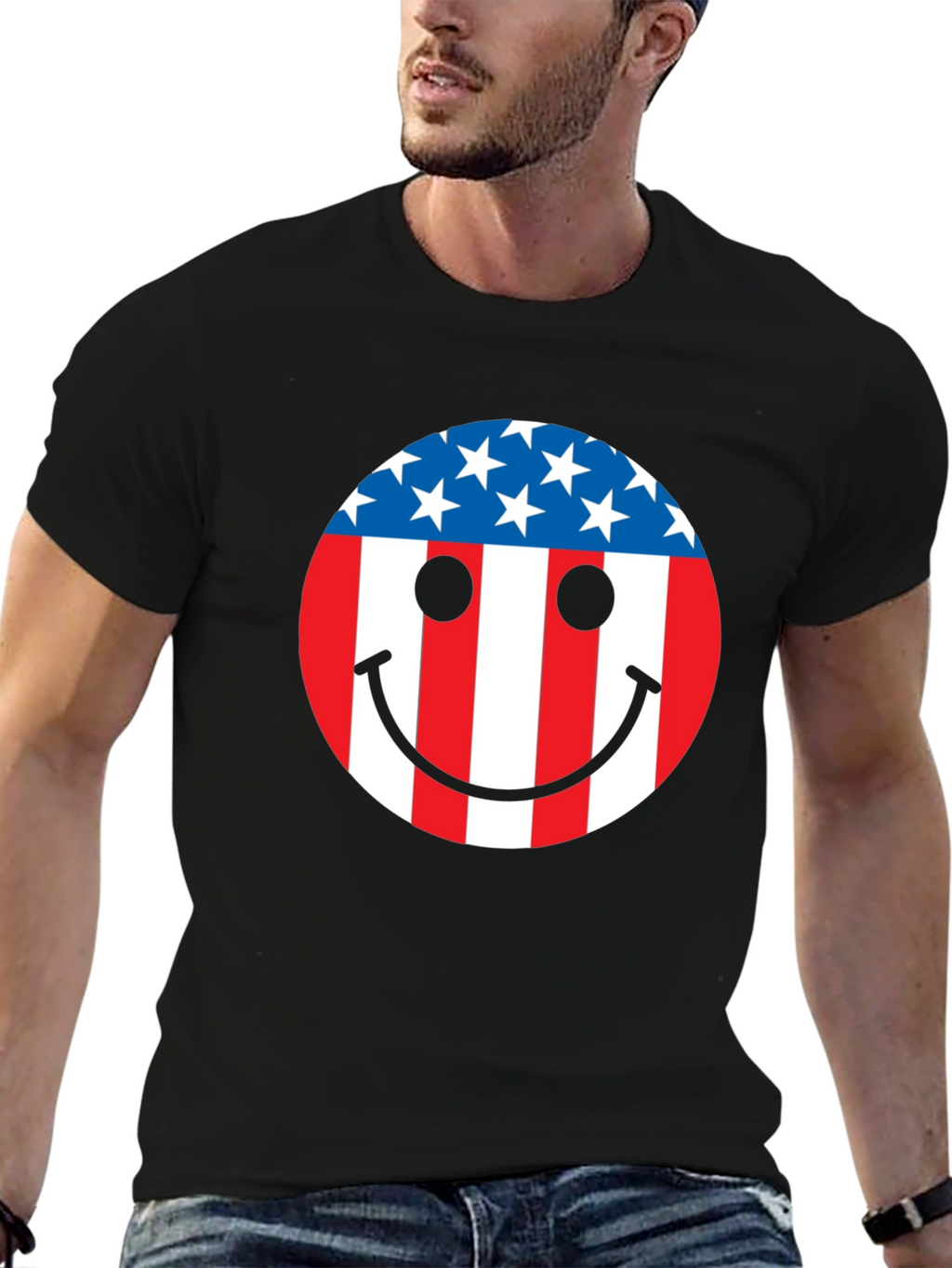 American Flag Smiley Face Patriotic T-Shirt