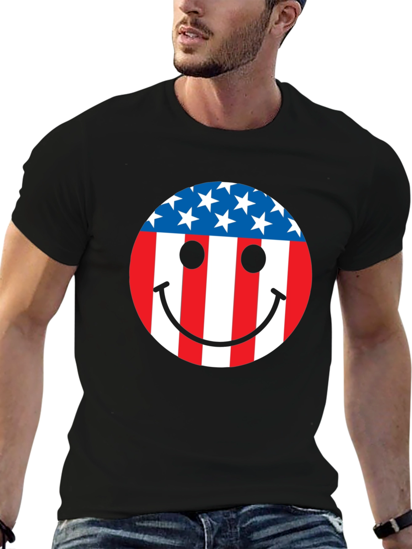 American Flag Smiley Face Patriotic T-Shirt