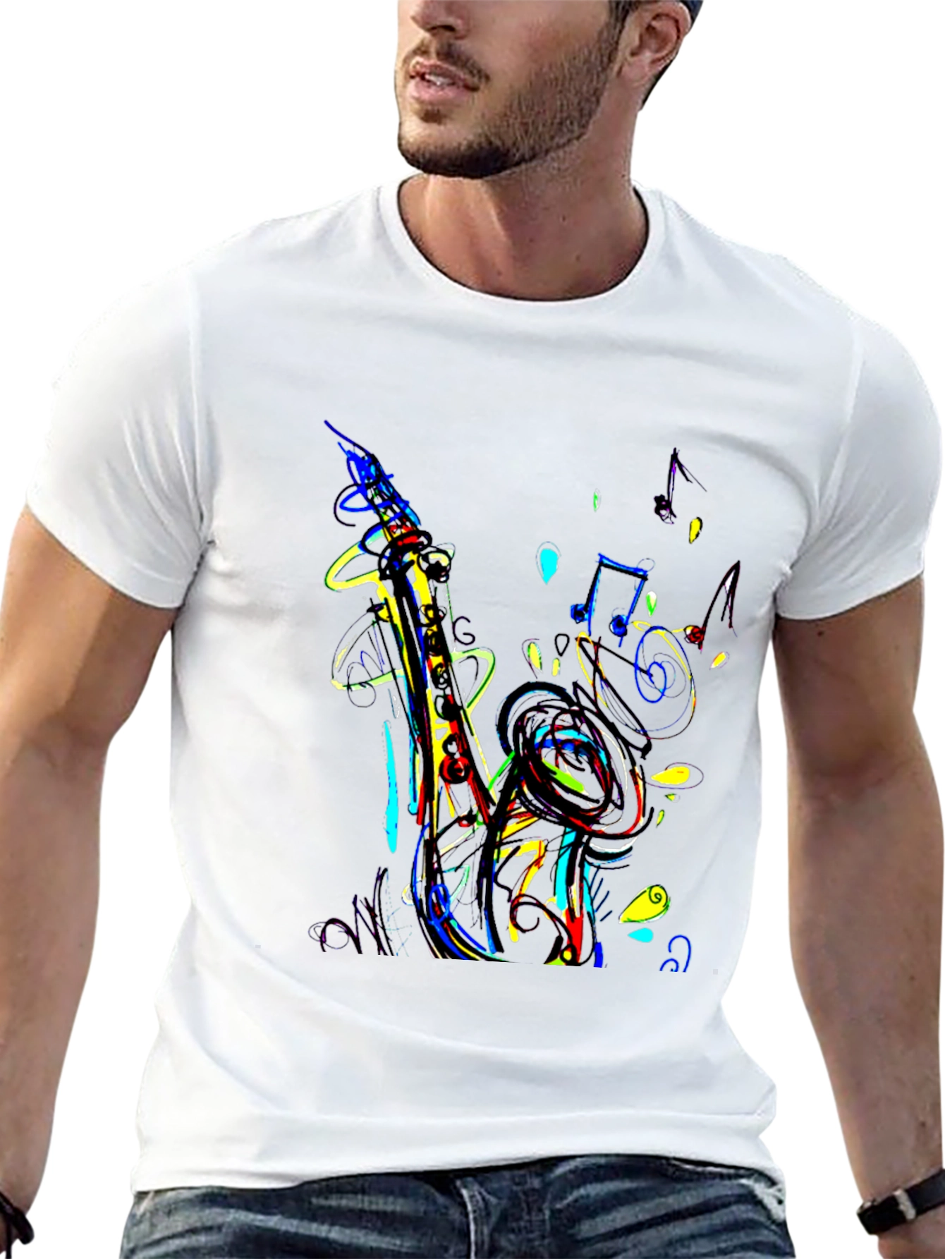 Vibrant Saxophone Graphic Tee - Music Lovers T-Shirt