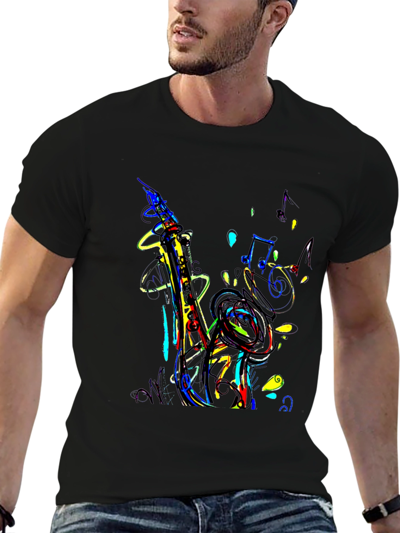 Vibrant Saxophone Graphic Tee - Music Lovers T-Shirt