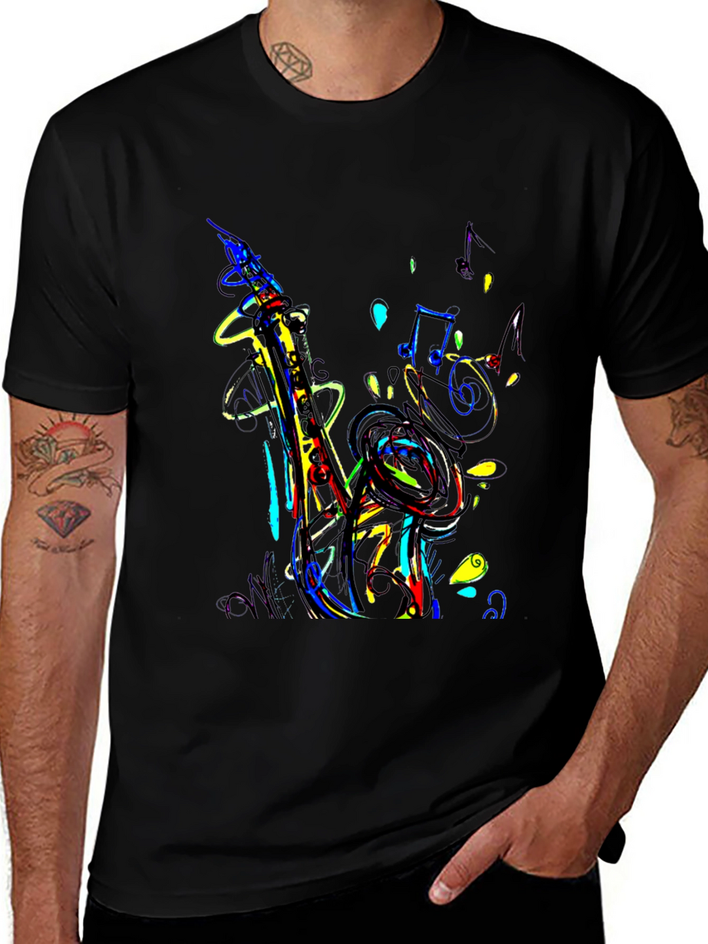 Vibrant Saxophone Graphic Tee - Music Lovers T-Shirt