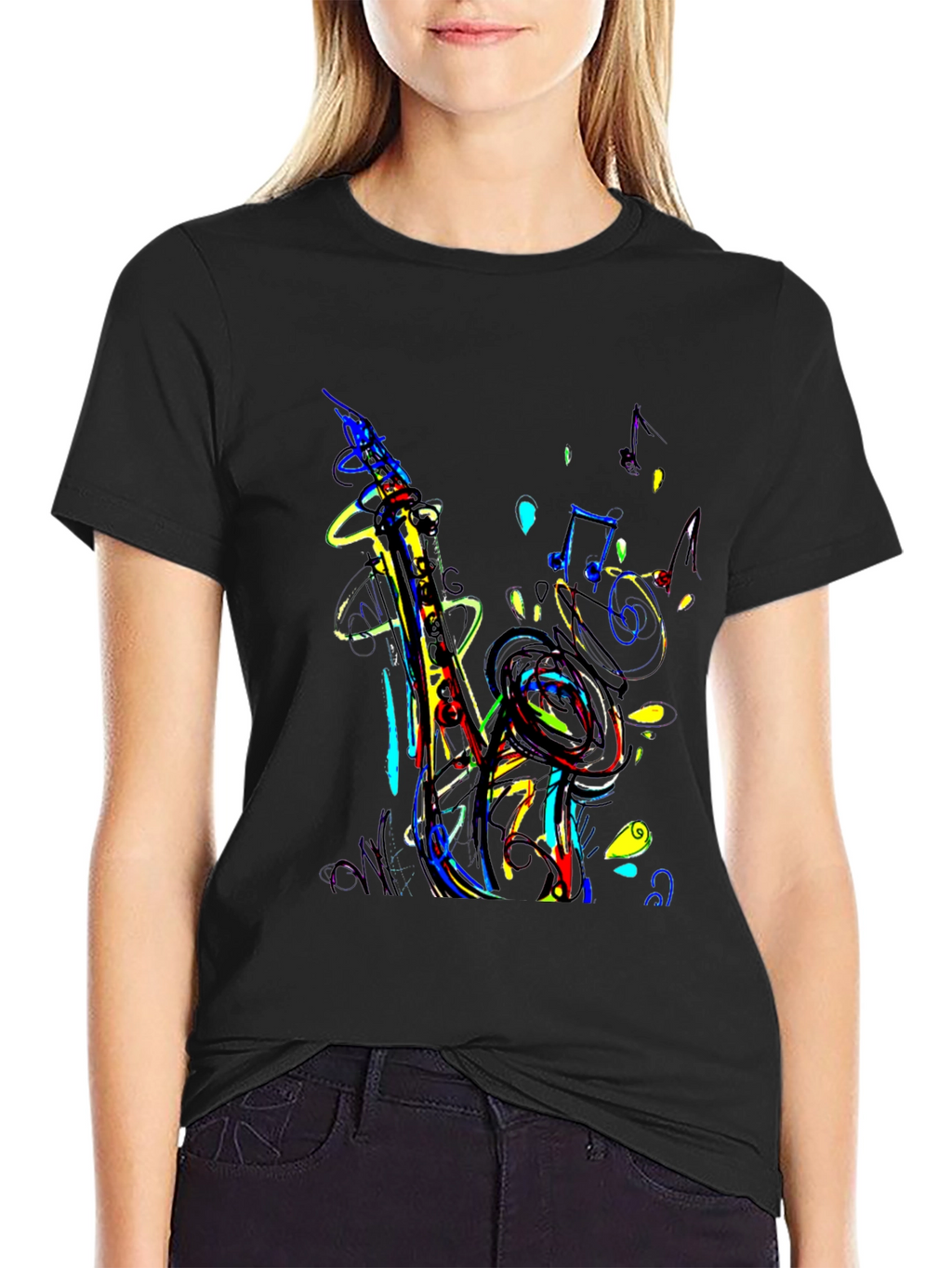 Vibrant Saxophone Graphic Tee - Music Lovers T-Shirt