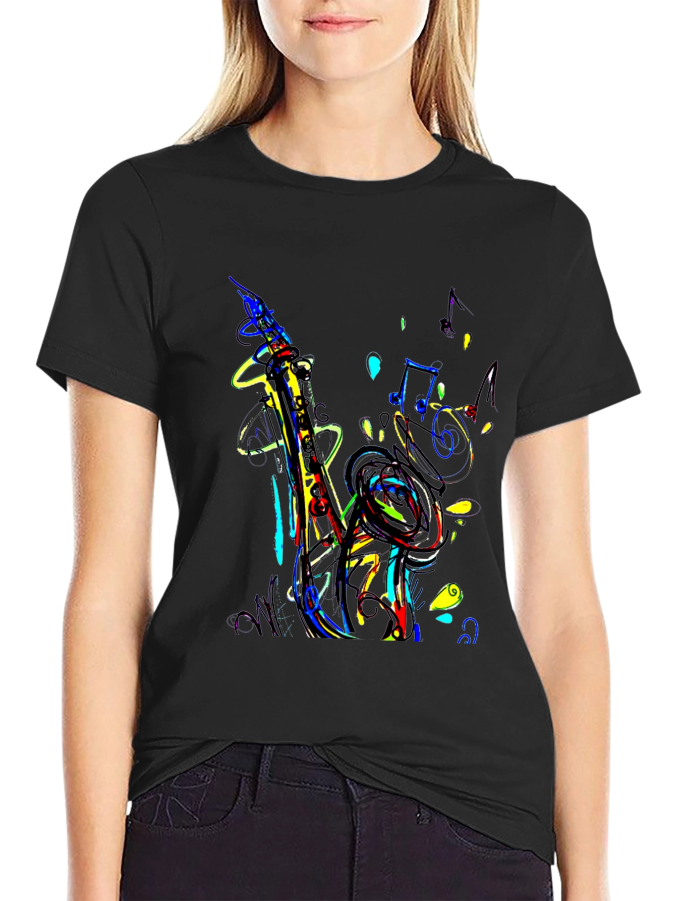 Vibrant Saxophone Graphic Tee - Music Lovers T-Shirt