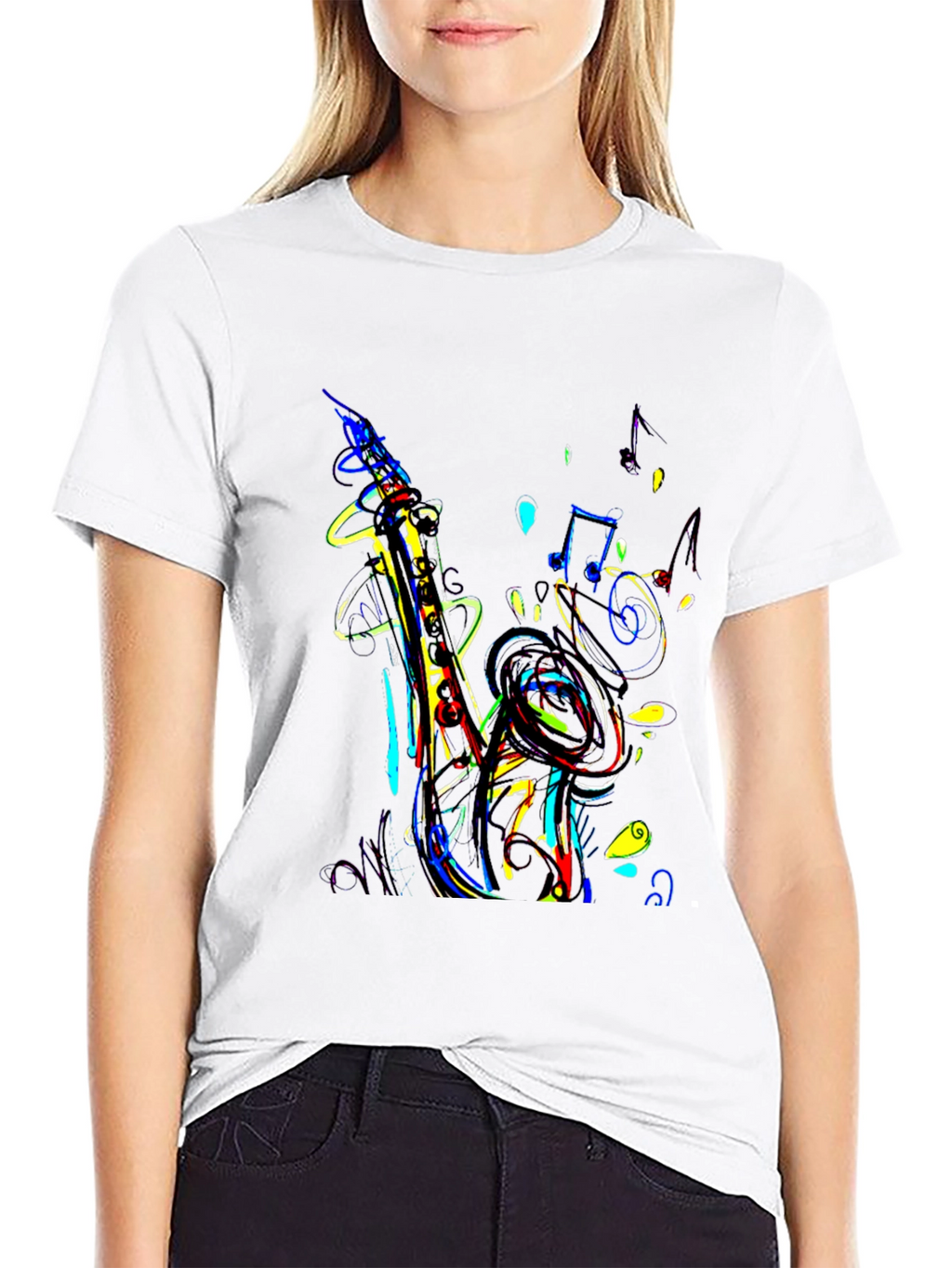 Vibrant Saxophone Graphic Tee - Music Lovers T-Shirt